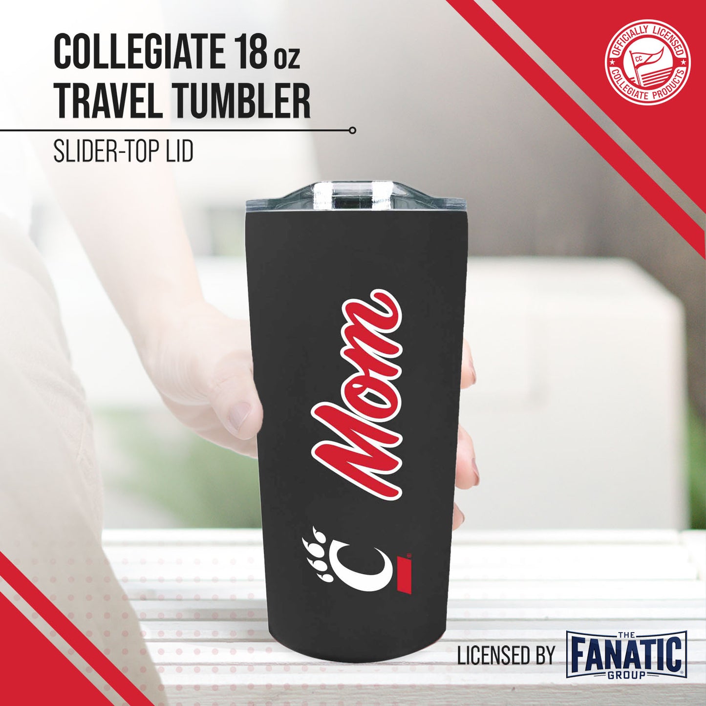 Cincinnati  Bearcats NCAA Stainless Steel Travel Tumbler for Mom - Black