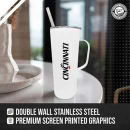 Cincinnati  Bearcats NCAA Stainless Steel 20oz Roadie With Handle & Dual Option Lid With Straw - White