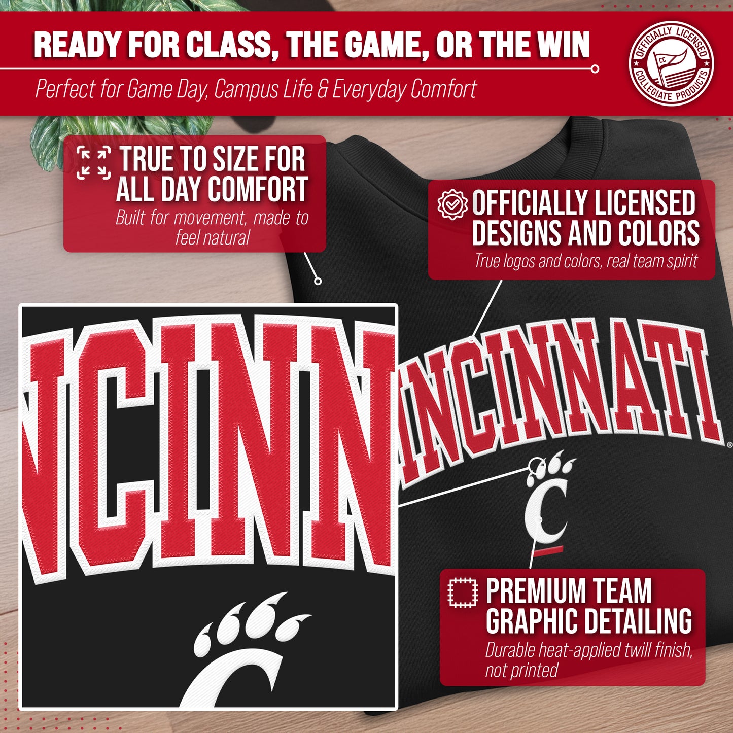 Cincinnati Bearcats Collegiate Adult Tackle Twill Crewneck Sweatshirt - Black