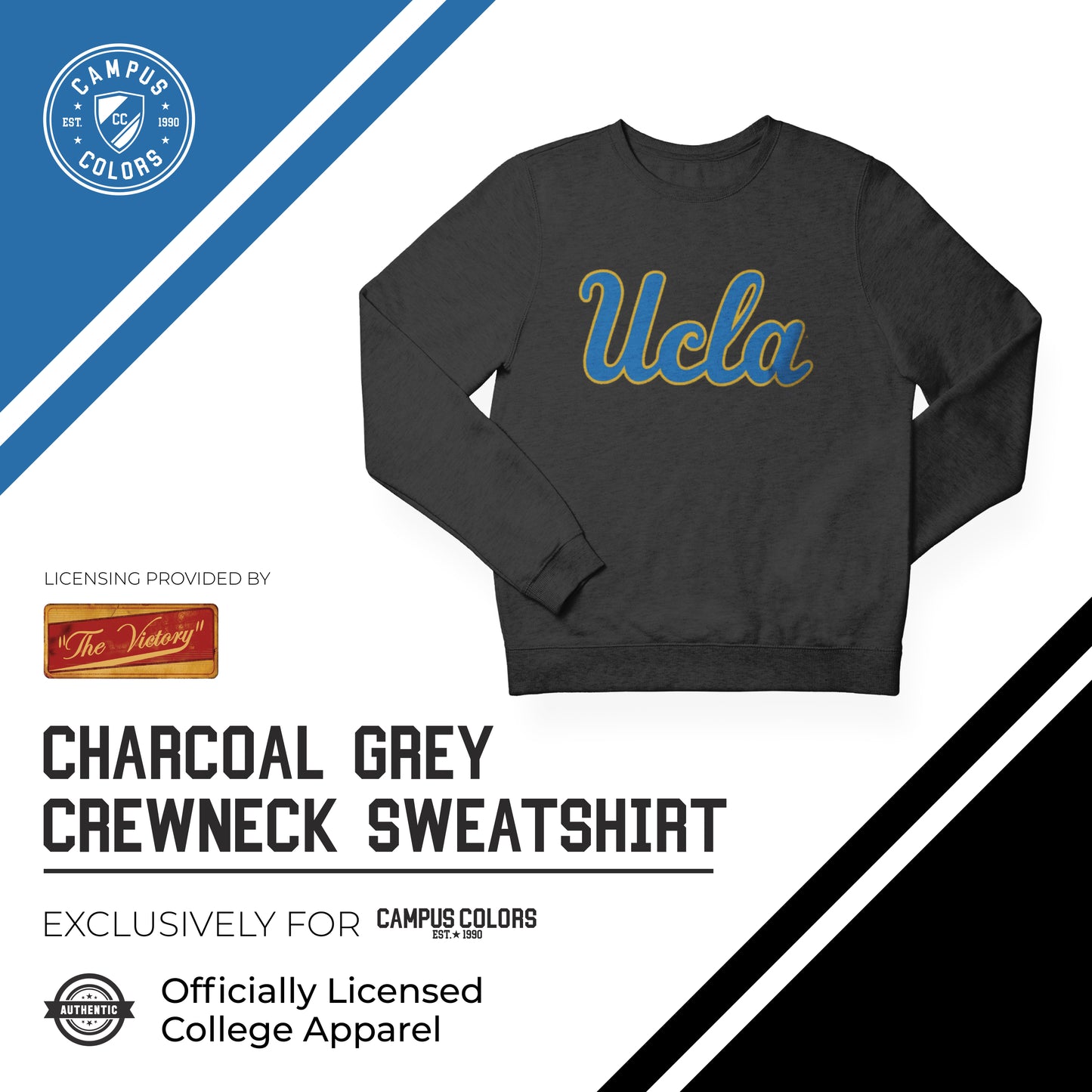 UCLA Bruins NCAA Adult Charcoal Crewneck Fleece Sweatshirt - Charcoal