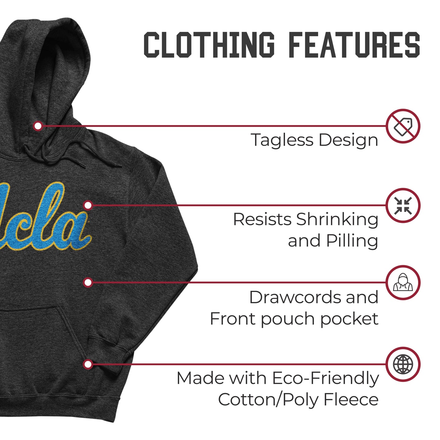 UCLA Bruins NCAA Adult Cotton Blend Charcoal Hooded Sweatshirt - Charcoal