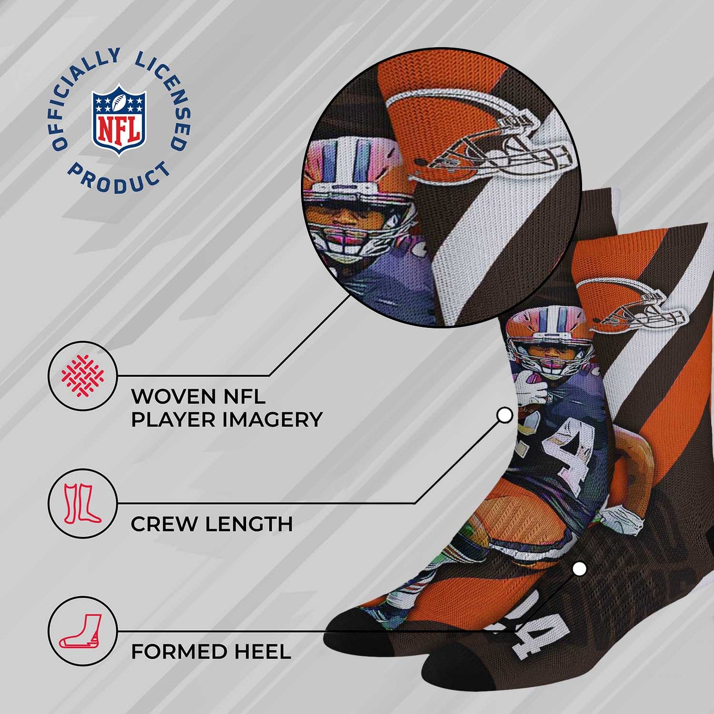 Cleveland Browns NFL Adult Player Stripe Sock - Brown