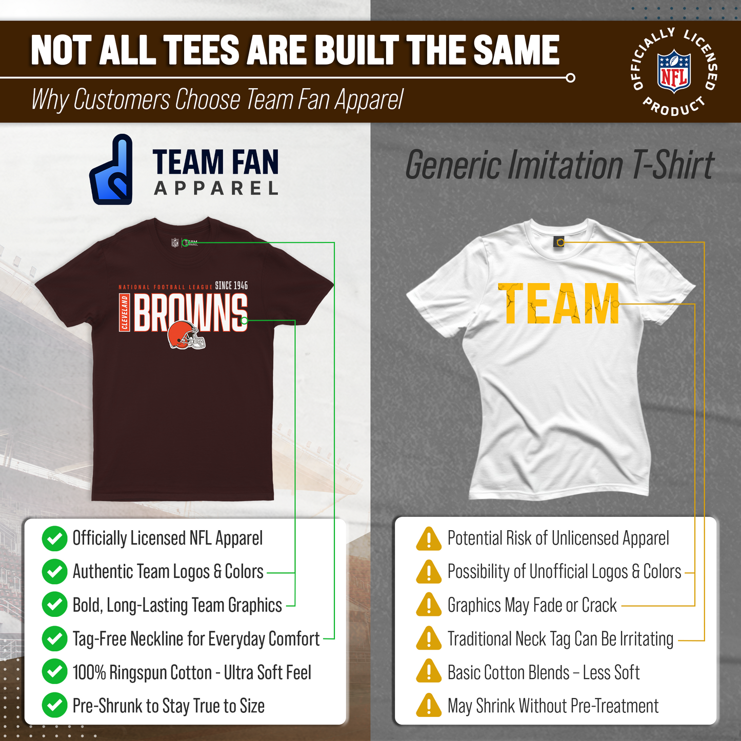 Cleveland Browns NFL Adult Modern Endzone Tag-Less T-Shirt - Dark Brown