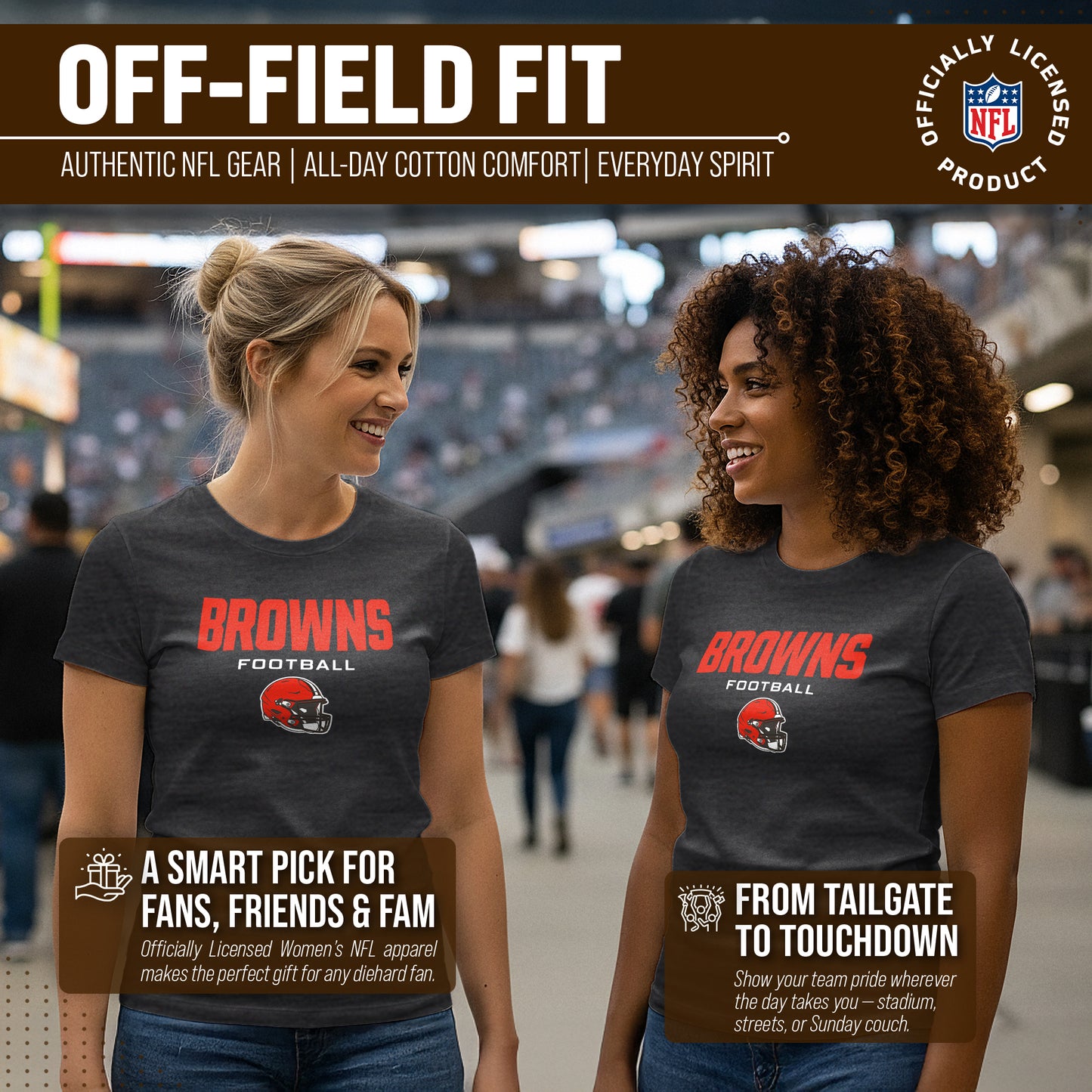 Cleveland Browns Women's NFL Football Helmet Short Sleeve Tagless T-Shirt - Charcoal