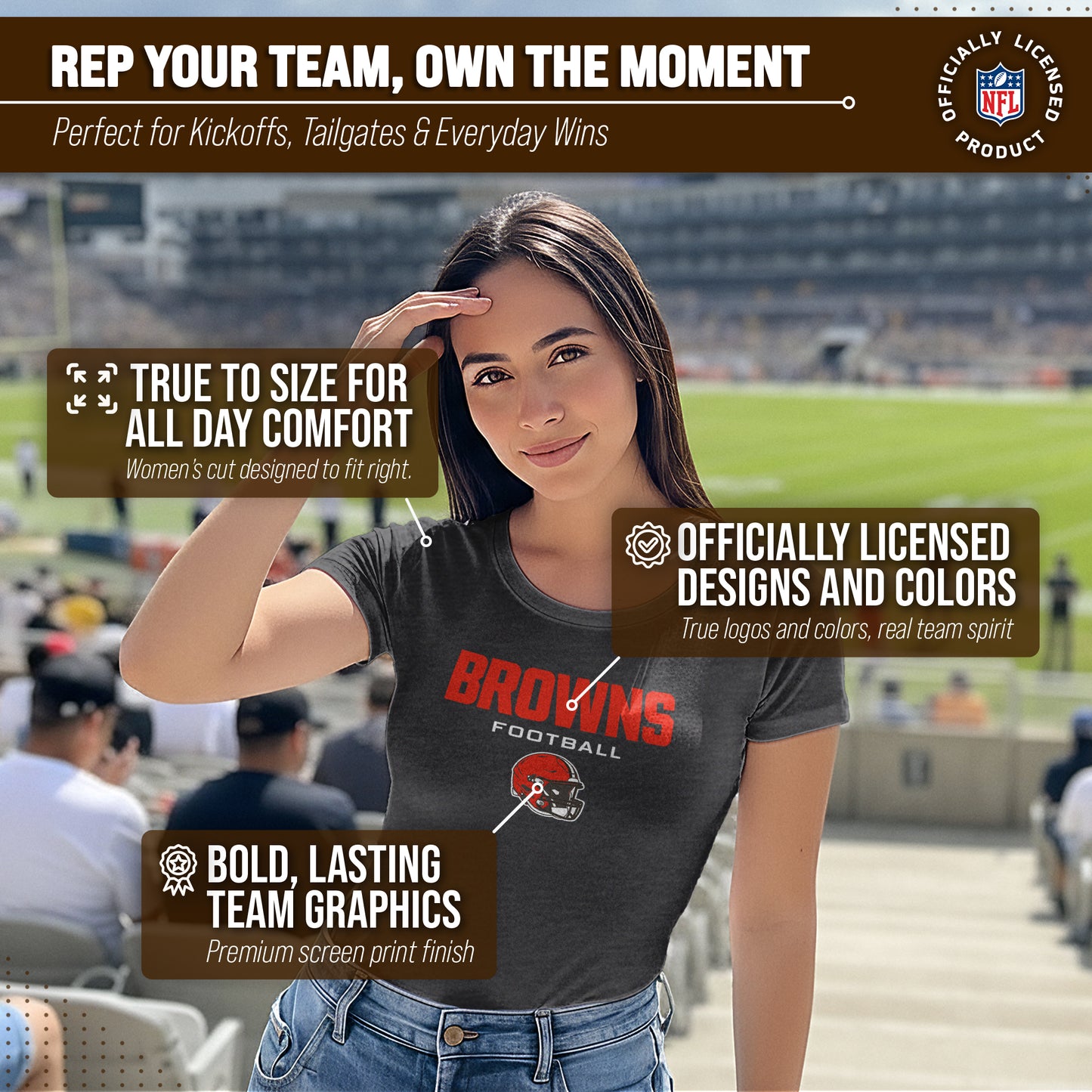 Cleveland Browns Women's NFL Football Helmet Short Sleeve Tagless T-Shirt - Charcoal