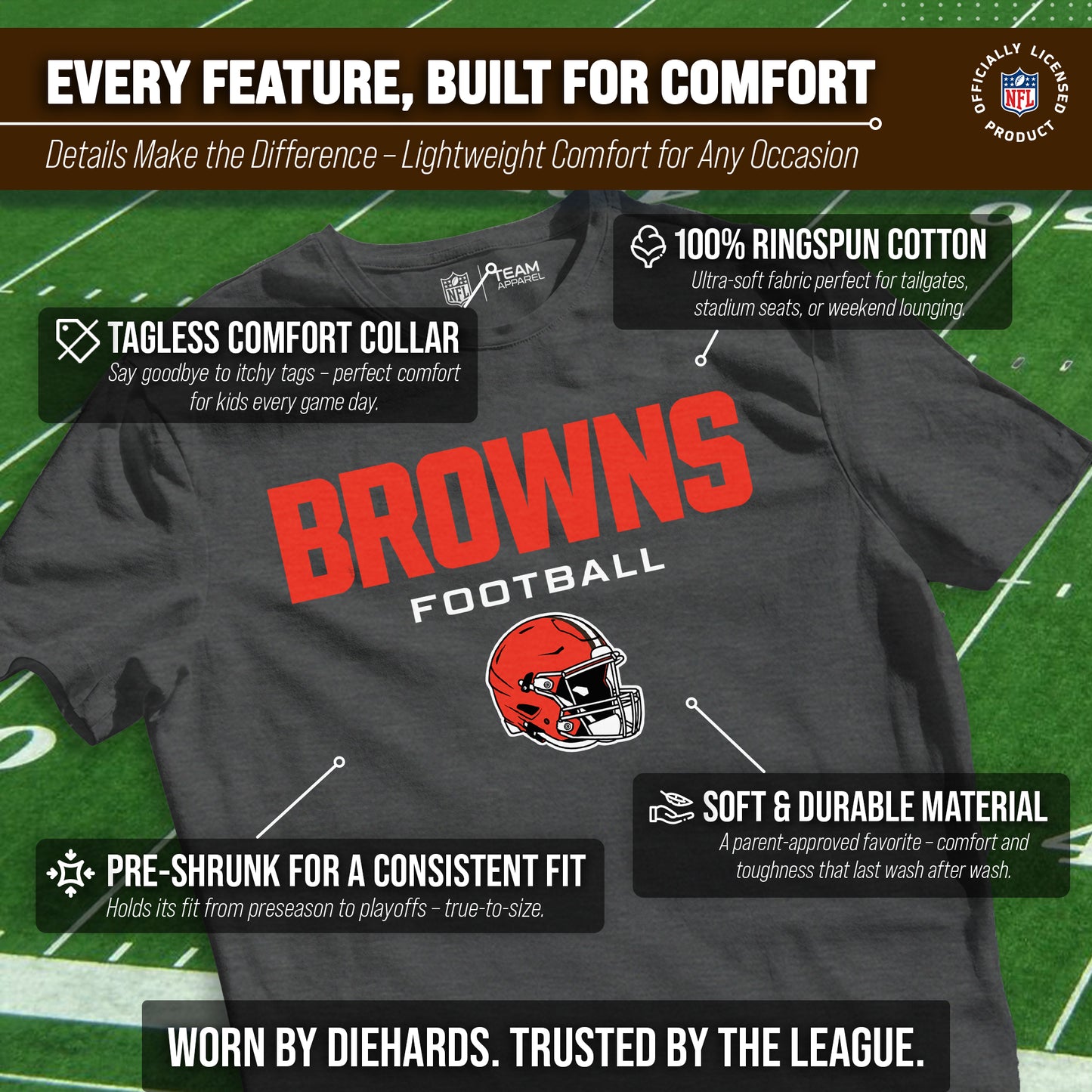 Cleveland Browns NFL Youth Football Helmet Tagless T-Shirt - Charcoal