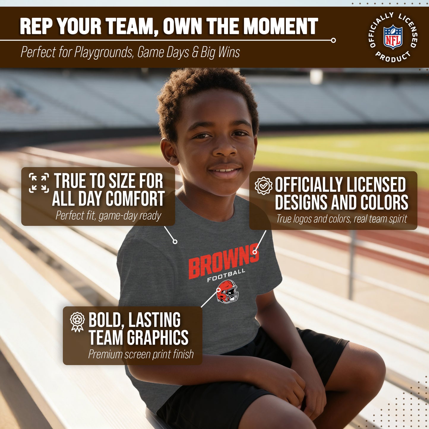 Cleveland Browns NFL Youth Football Helmet Tagless T-Shirt - Charcoal