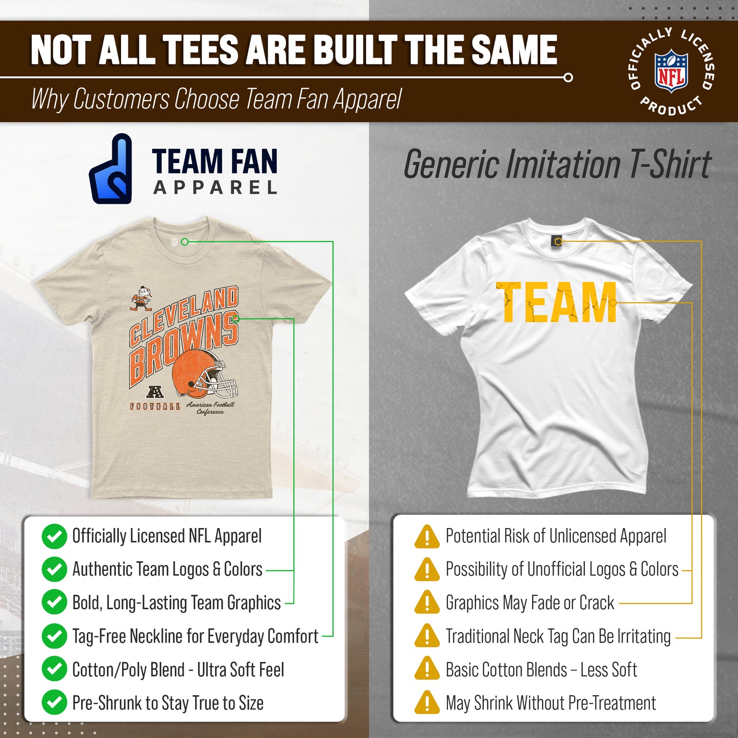 Cleveland Browns NFL Adult Distressed Helmet Tag-Less T-Shirt - Cream