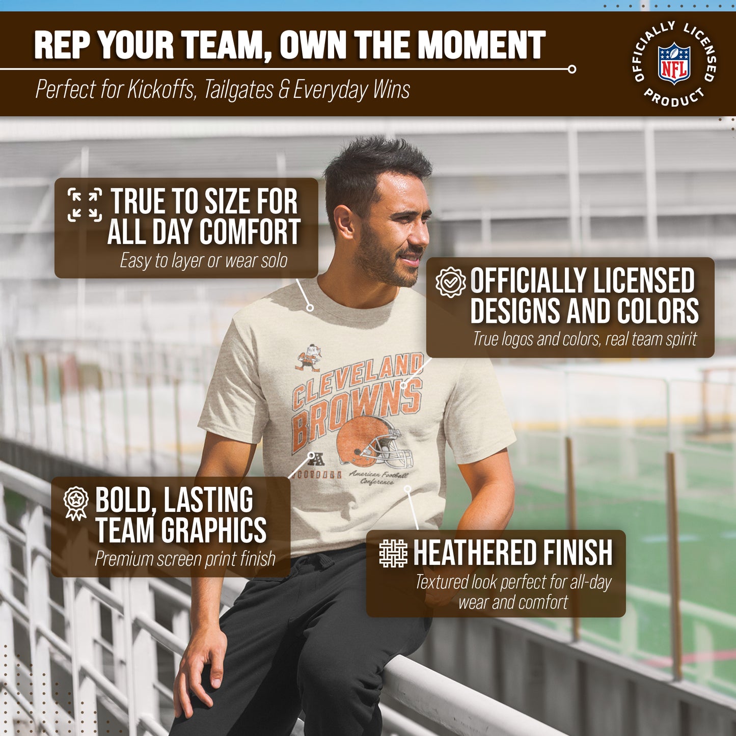 Cleveland Browns NFL Adult Distressed Helmet Tag-Less T-Shirt - Cream