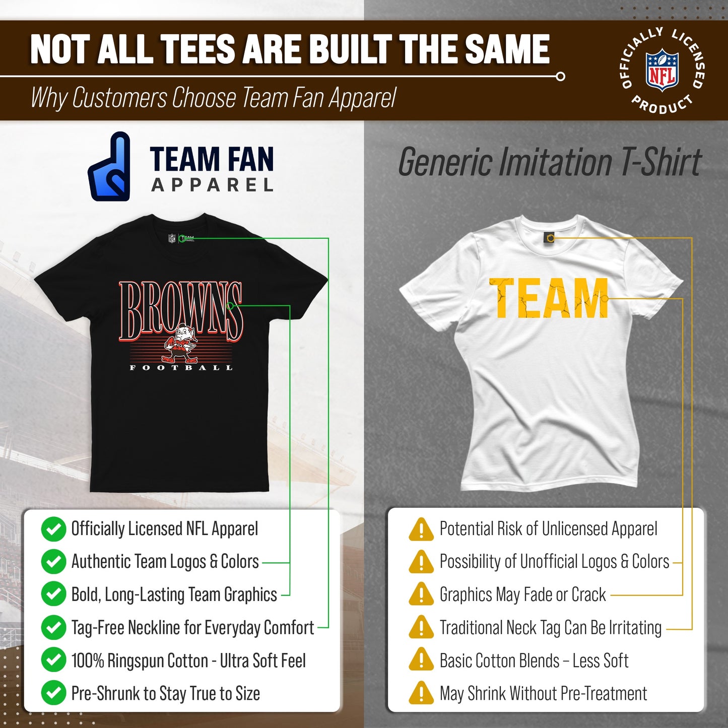 Cleveland Browns NFL Adult Overtime Blueprint Tag-Less T-Shirt - Black