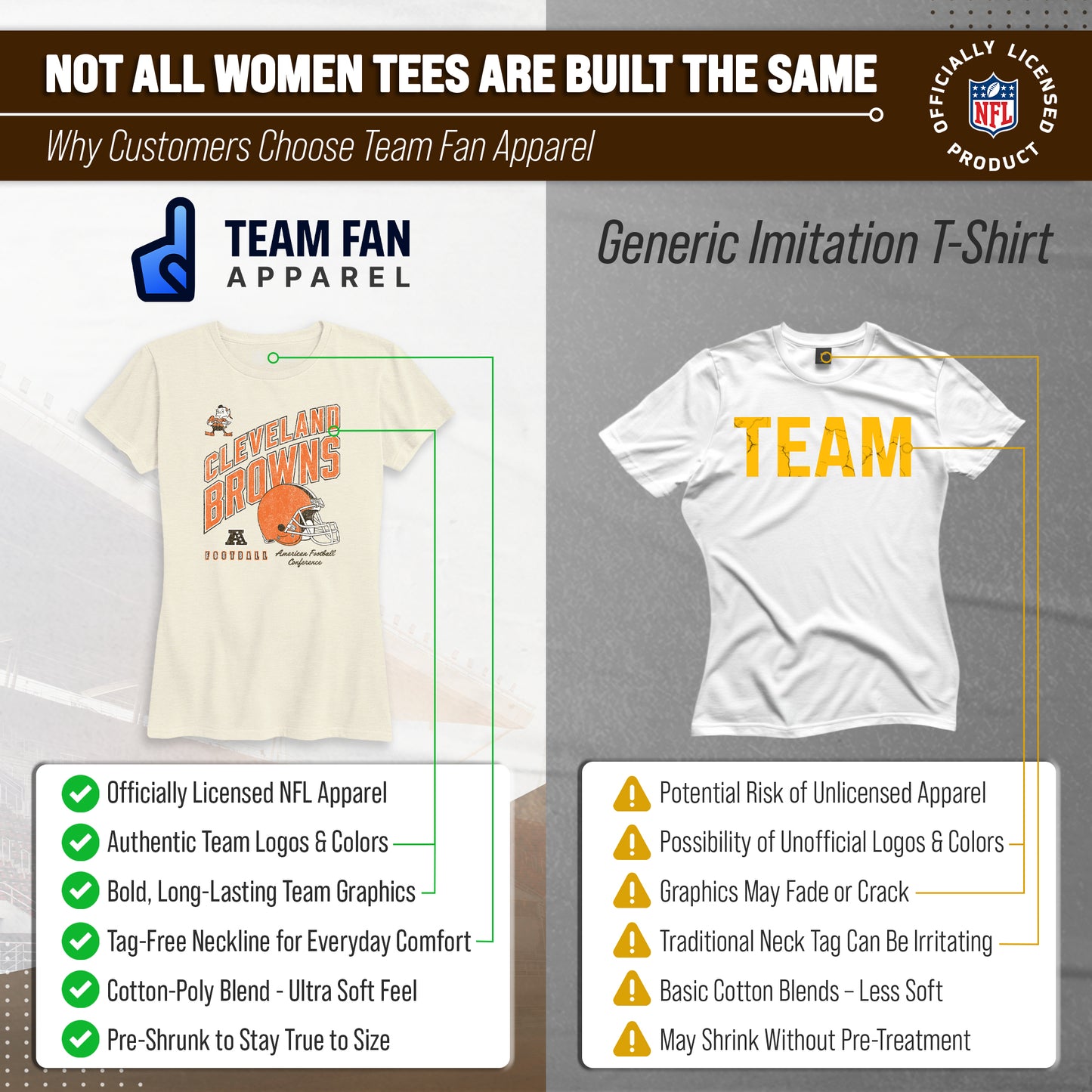 Cleveland Browns NFL Womens Distressed Helmet Tag-Less Soft T-Shirt - Birch