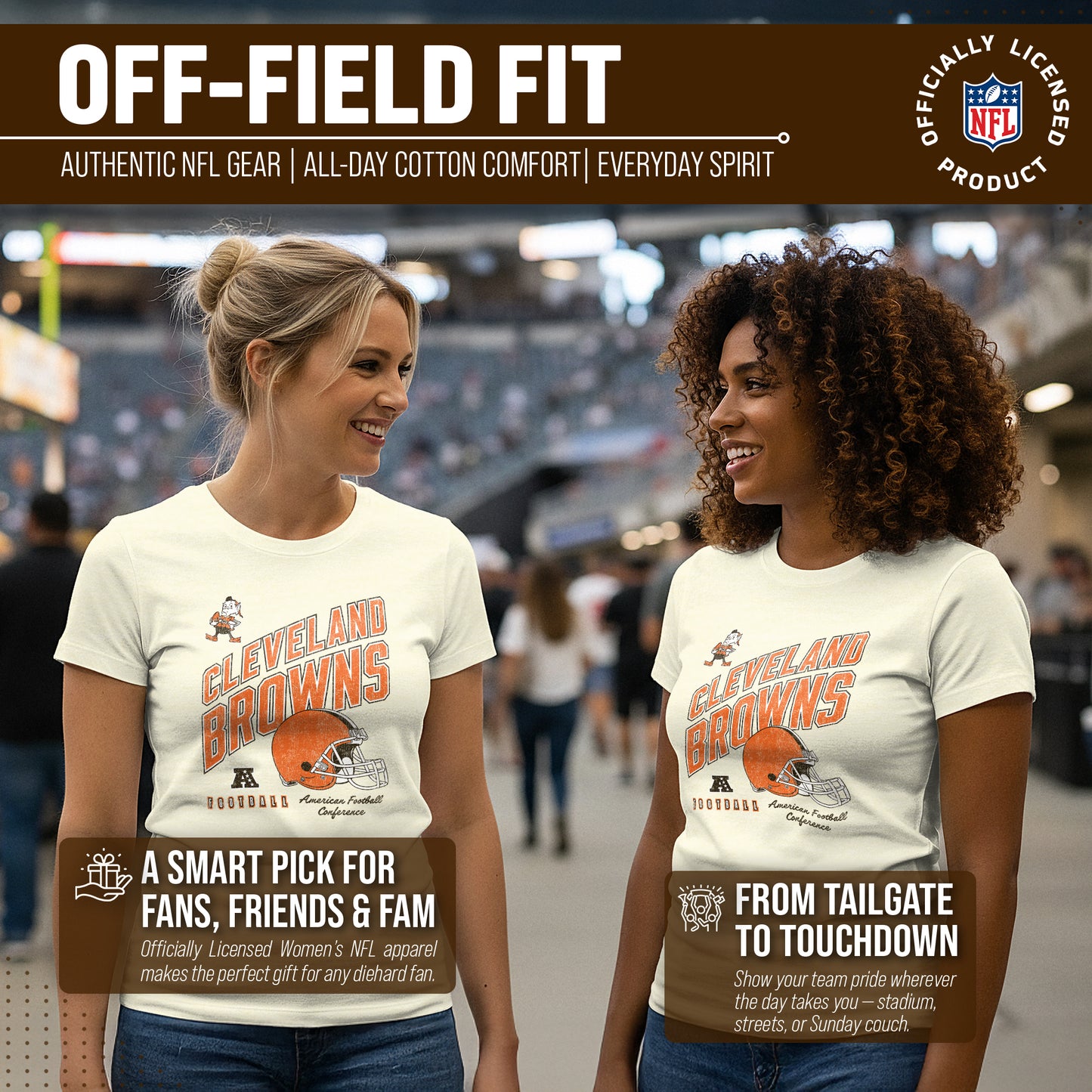 Cleveland Browns NFL Womens Distressed Helmet Tag-Less Soft T-Shirt - Birch