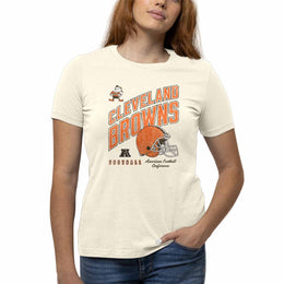 Cleveland Browns NFL Womens Distressed Helmet Tag-Less Soft T-Shirt - Birch