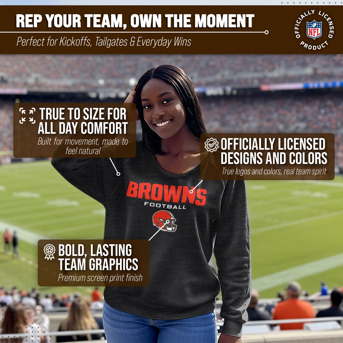 Cleveland Browns NFL Womens Helmet French Terry Slouchy Top - Charcoal