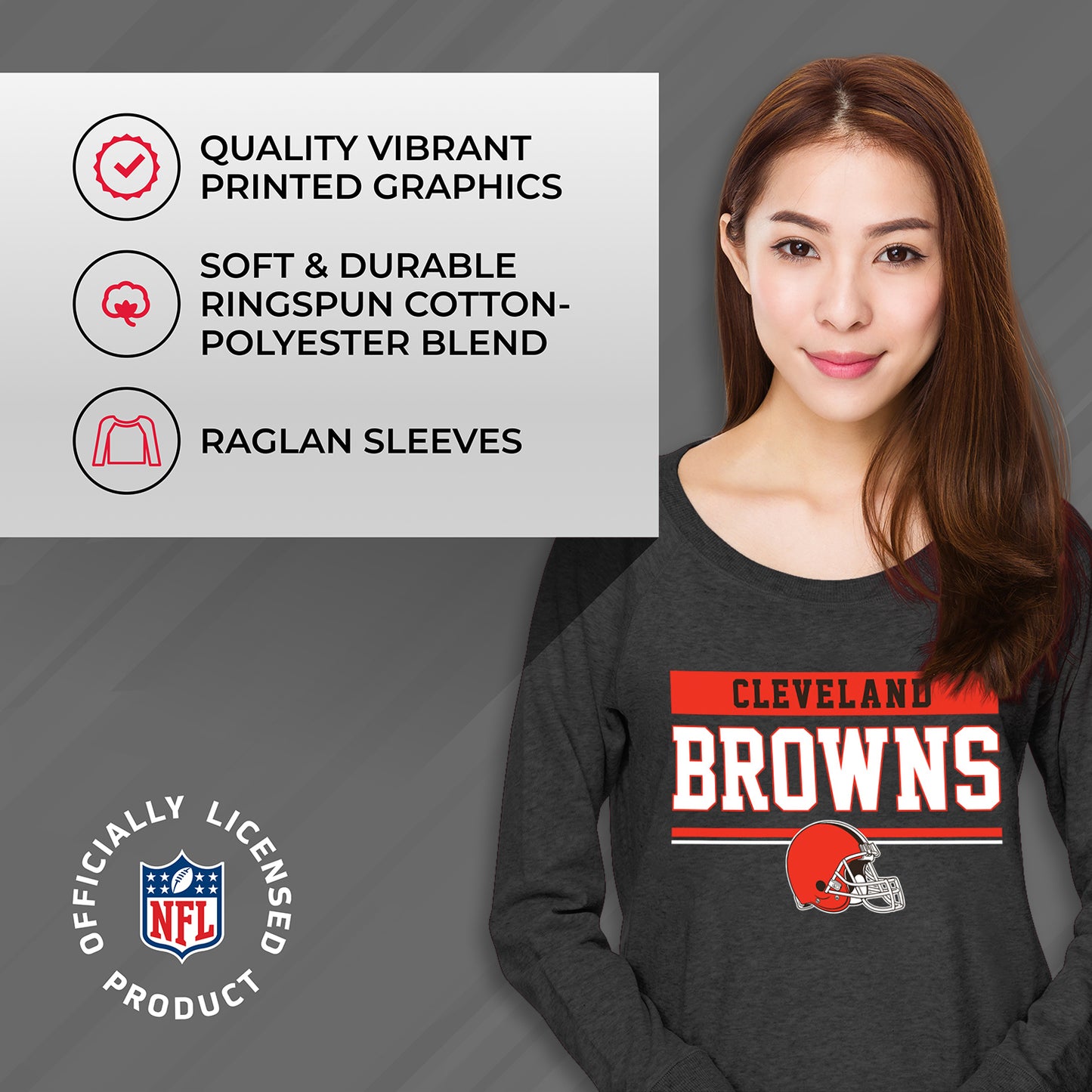 Cleveland Browns NFL Womens Team Block French Terry Slouchy Top - Charcoal