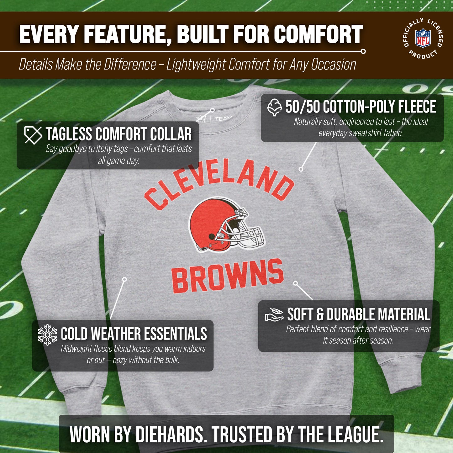 Cleveland Browns NFL Adult Gameday Football Crewneck Sweatshirt - Sport Gray