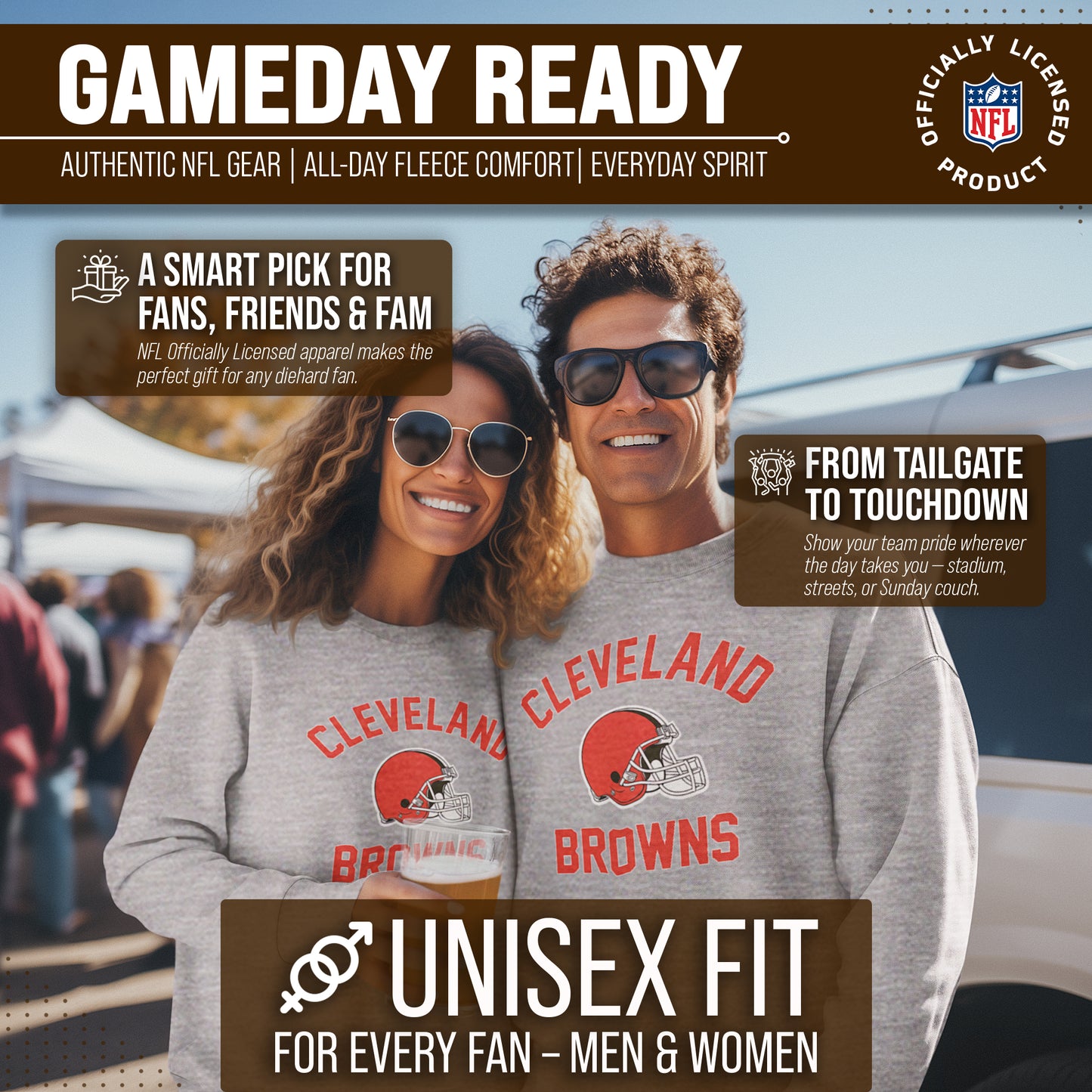 Cleveland Browns NFL Adult Gameday Football Crewneck Sweatshirt - Sport Gray