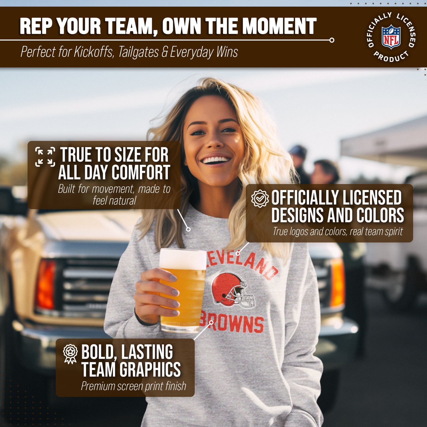 Cleveland Browns NFL Adult Gameday Football Crewneck Sweatshirt - Sport Gray
