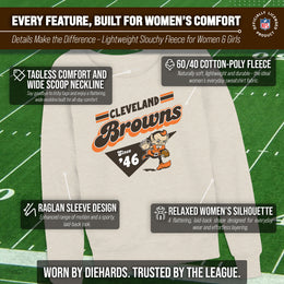 Cleveland Browns NFL Womens Vintage Charm French Terry Slouchy Top - Birch
