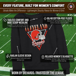 Cleveland Browns NFL Womens Retro Triangle French Terry Slouchy Top- Raglan Sleeves - Heather Charcoal