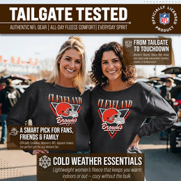 Cleveland Browns NFL Womens Retro Triangle French Terry Slouchy Top- Raglan Sleeves - Heather Charcoal