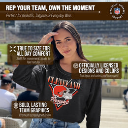 Cleveland Browns NFL Womens Retro Triangle French Terry Slouchy Top- Raglan Sleeves - Heather Charcoal