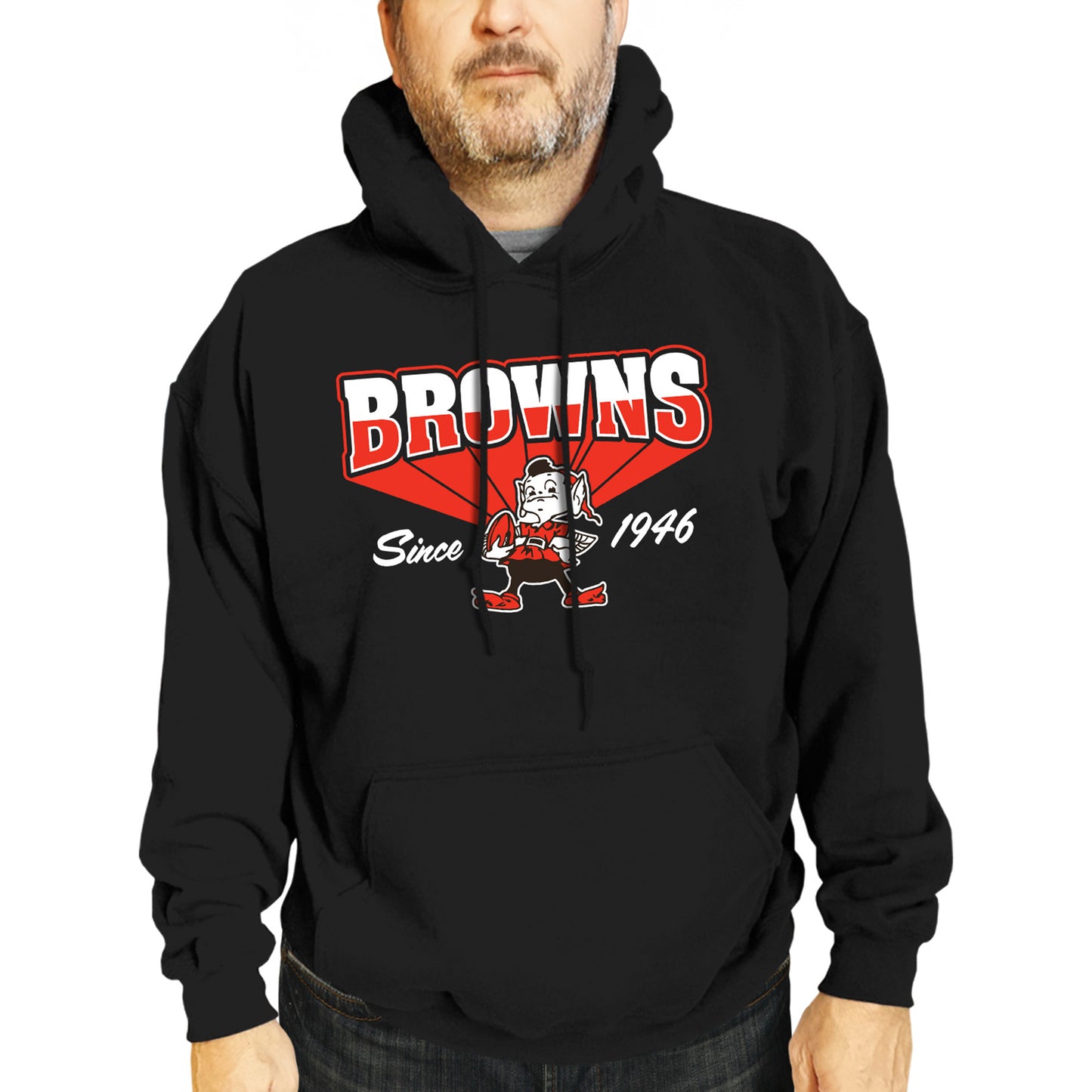 Cleveland Browns NFL Adult Unisex Vintage Block Ultra Soft Fleece Hooded Sweatshirt - Black