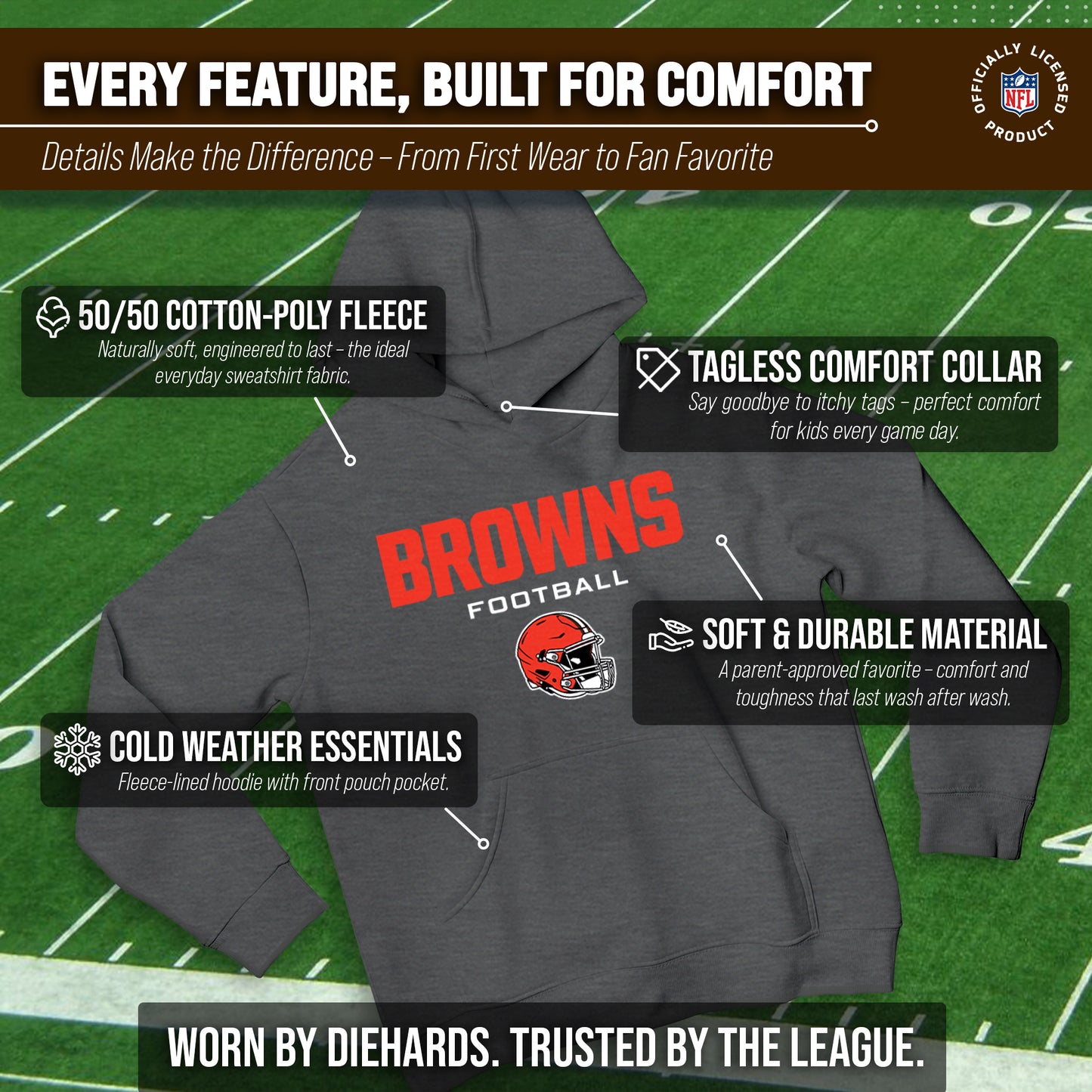 Cleveland Browns NFL Youth Football Helmet Hood - Charcoal