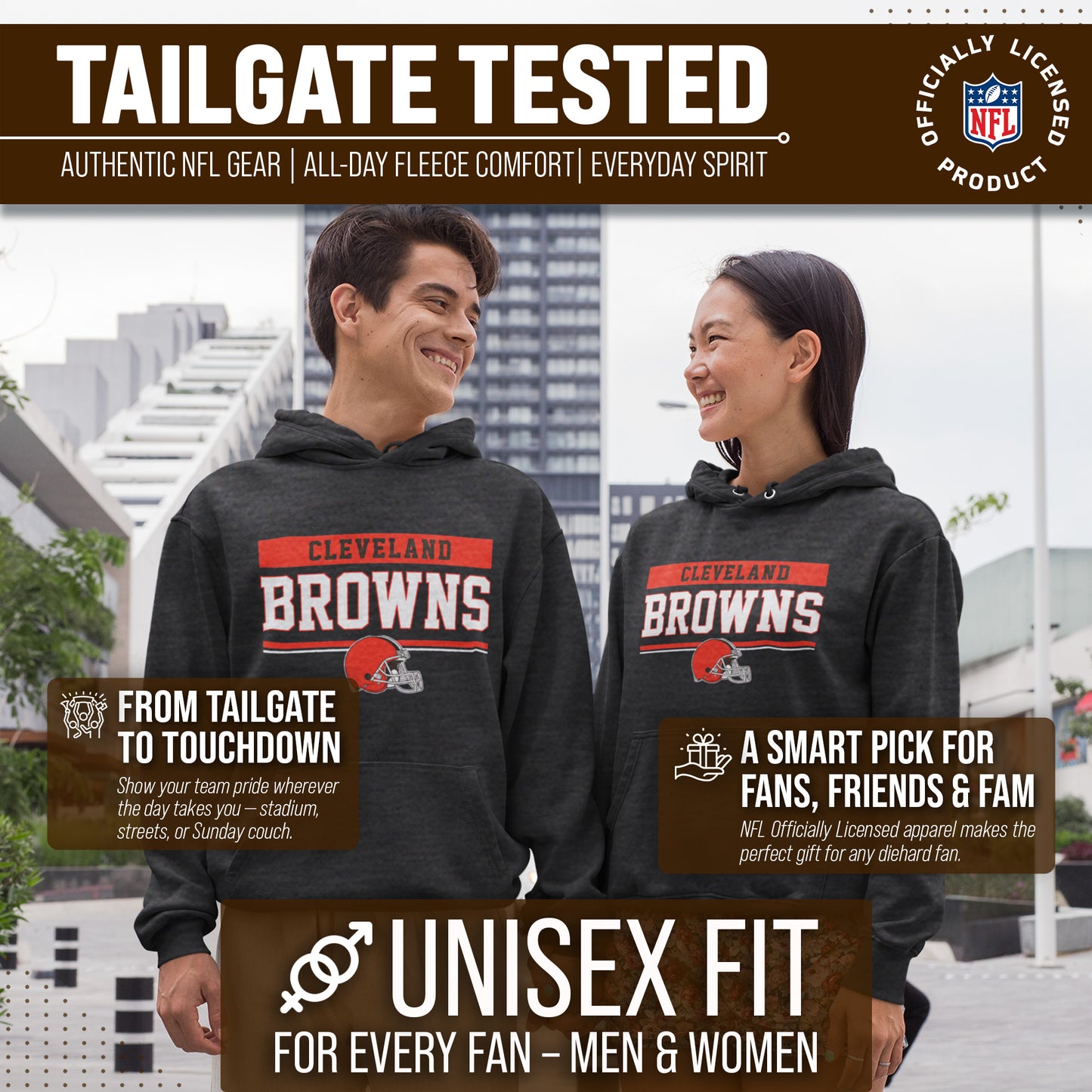 Cleveland Browns NFL Adult Gameday Charcoal Hooded Sweatshirt - Charcoal