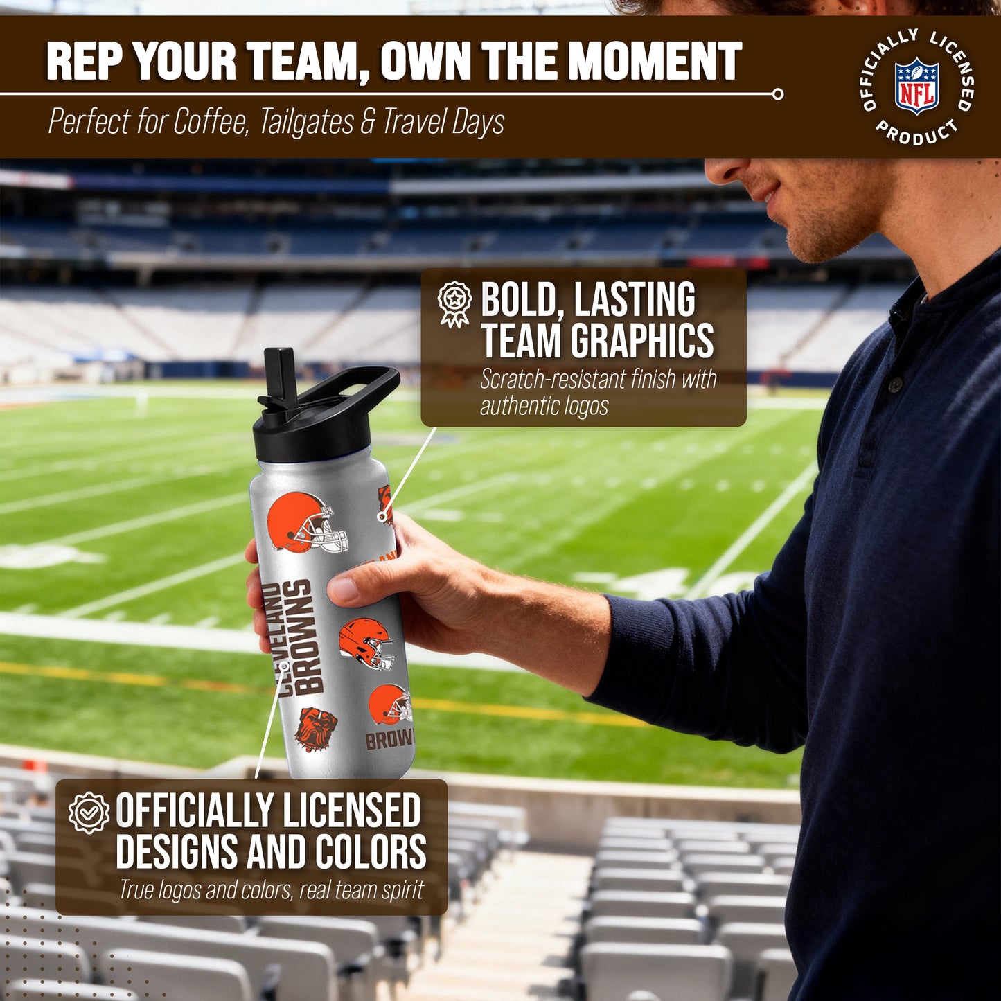 Cleveland Browns NFL 34oz Quencher Stainless Steel Insulated Water Bottle - White