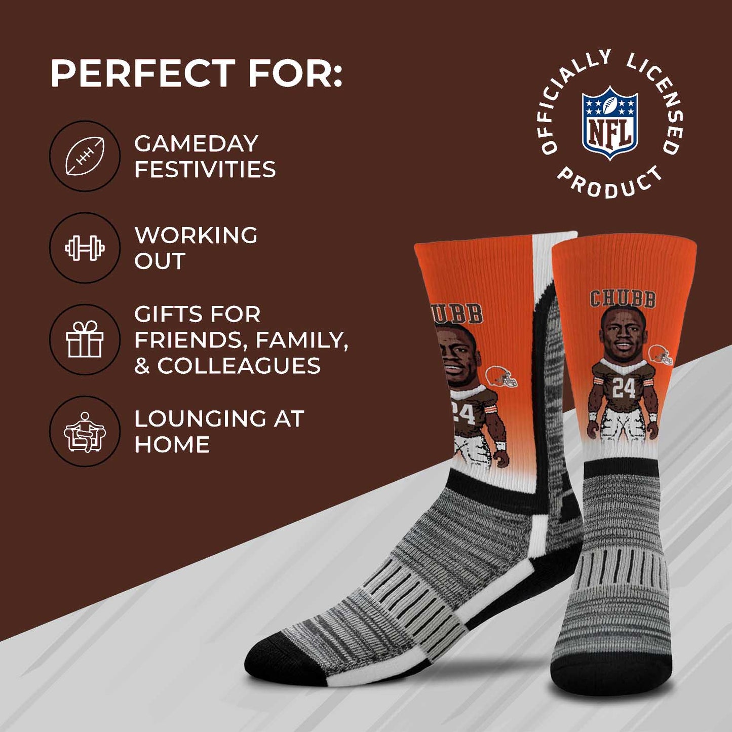 Cleveland Browns FBF NFL Youth V Curve MVP Nick Chubb Player Crew Socks - Orange