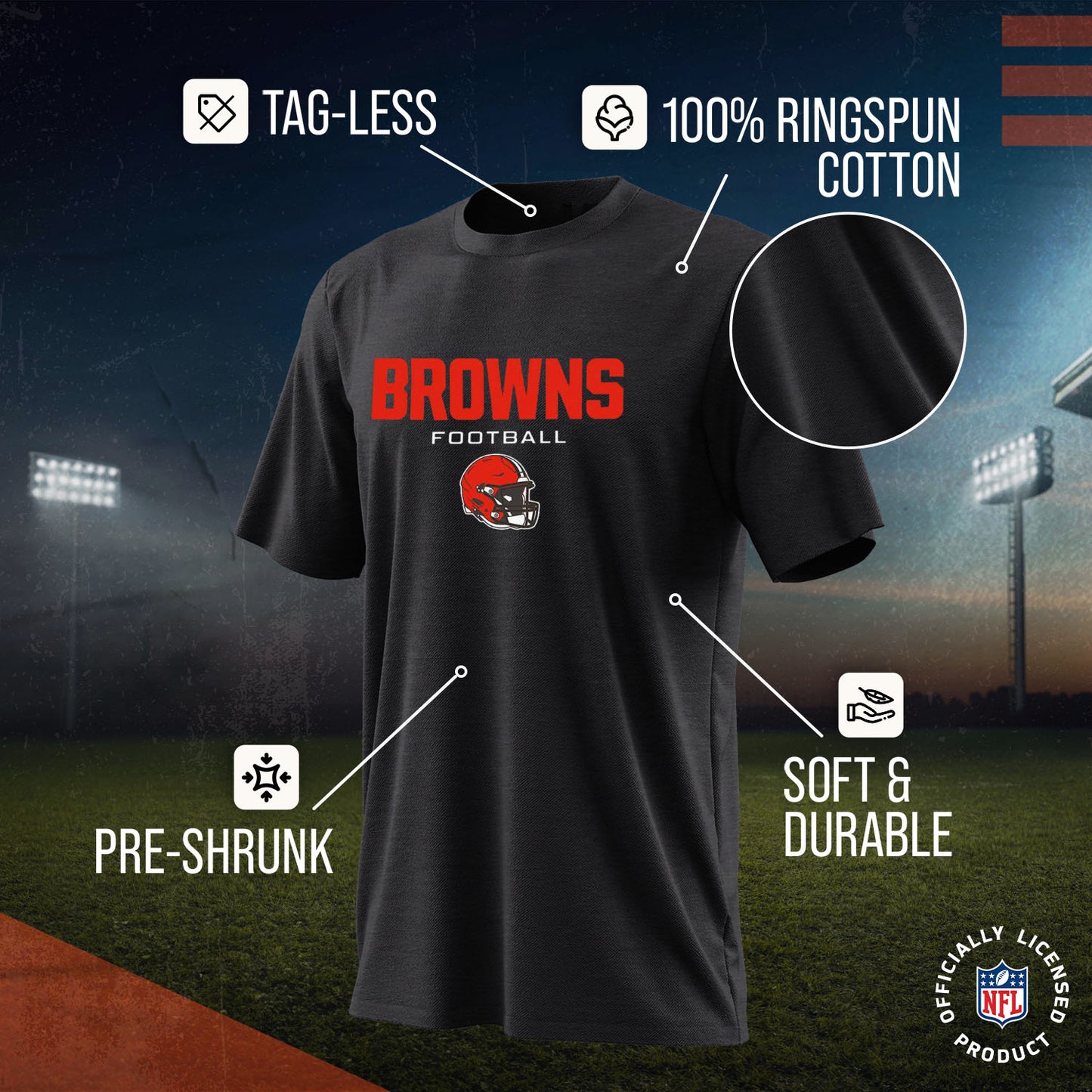 Cleveland Browns NFL Adult Football Helmet Tagless T-Shirt - Charcoal