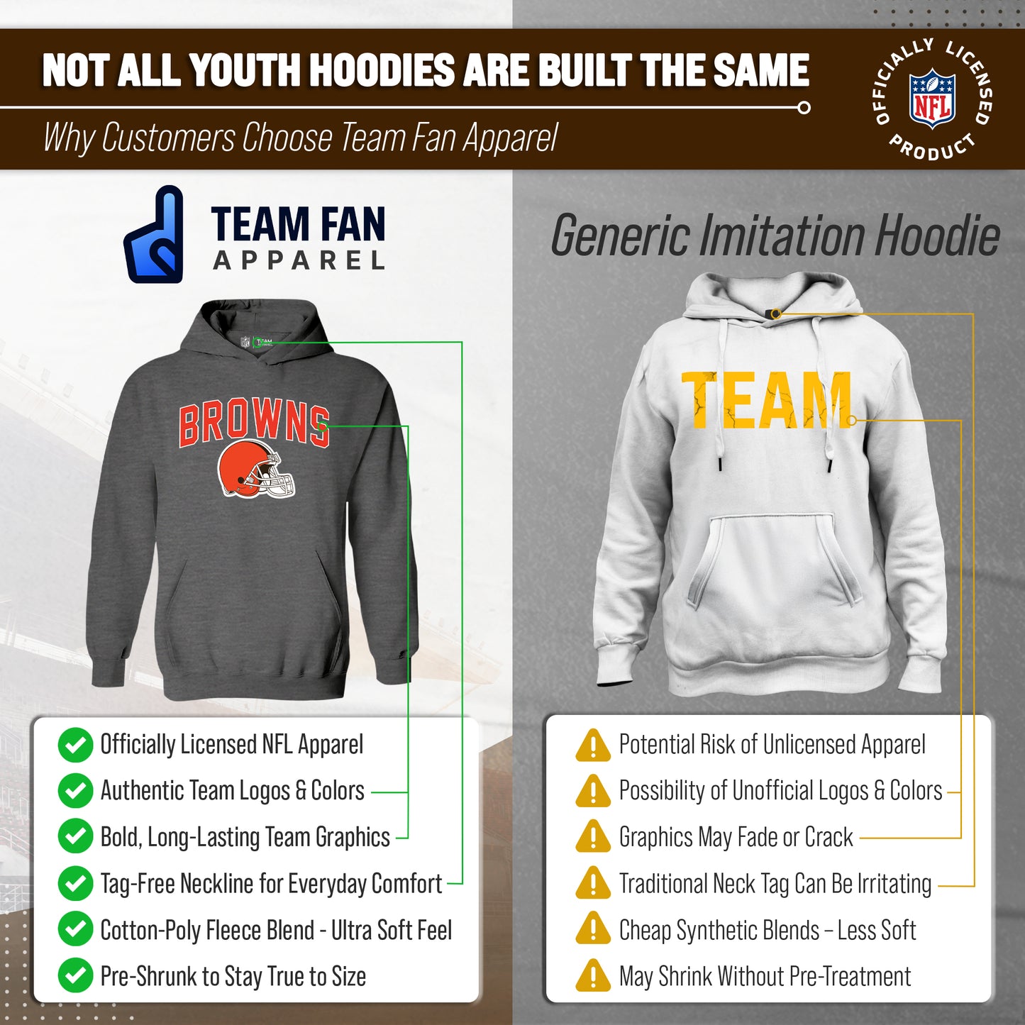 Cleveland Browns NFL Youth Home Team Hoodie- Kids Hooded Sweatshirt - Sport Gray