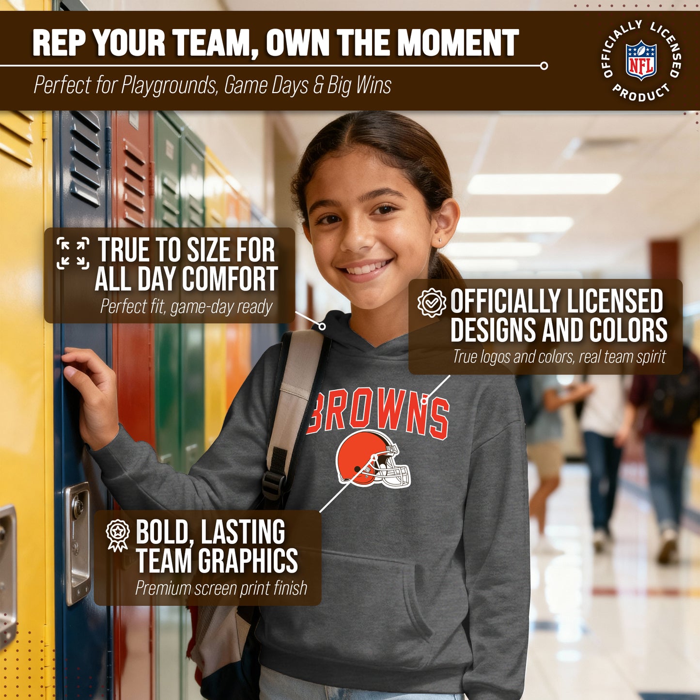 Cleveland Browns NFL Youth Home Team Hoodie- Kids Hooded Sweatshirt - Sport Gray