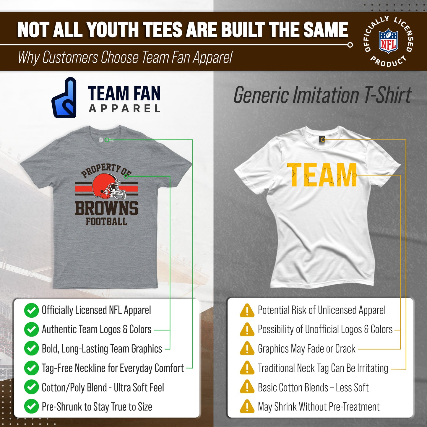 Cleveland Browns NFL Youth Property Of Short Sleeve Lightweight T Shirt - Sport Gray