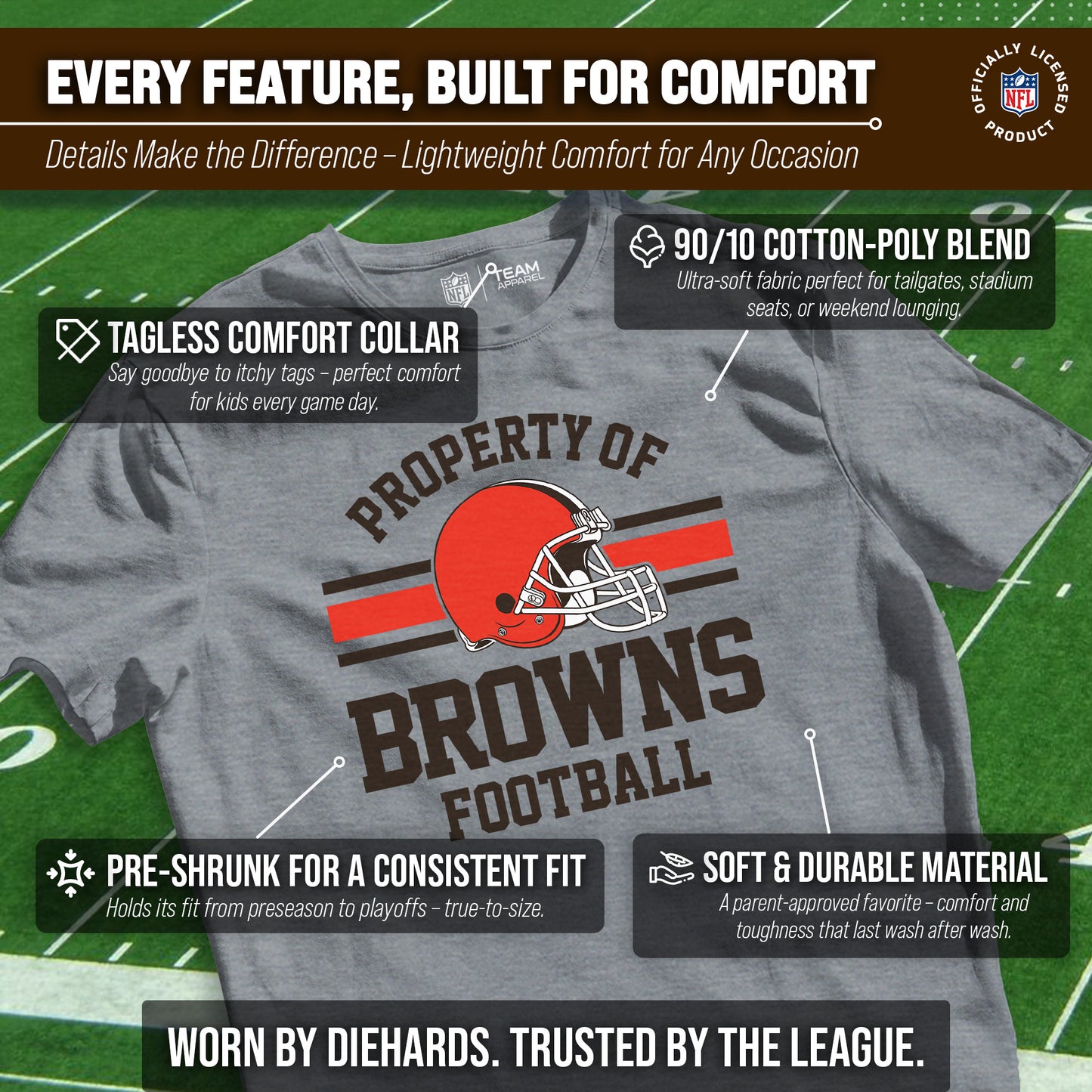 Cleveland Browns NFL Youth Property Of Short Sleeve Lightweight T Shirt - Sport Gray