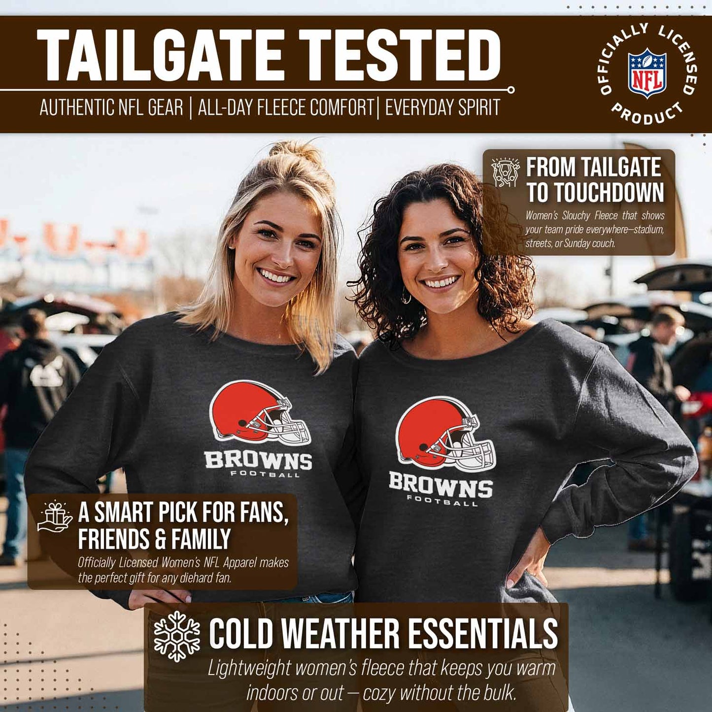 Cleveland Browns NFL Womens Ultimate Fan French Terry Slouchy Top- Raglan Sleeves - Charcoal