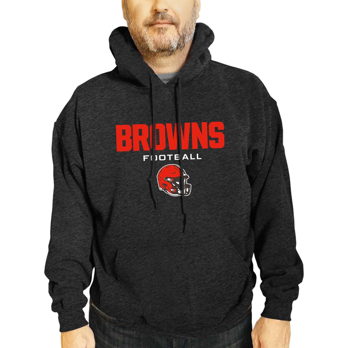 Cleveland Browns Adult NFL Football Helmet Heather Hooded Sweatshirt  - Charcoal