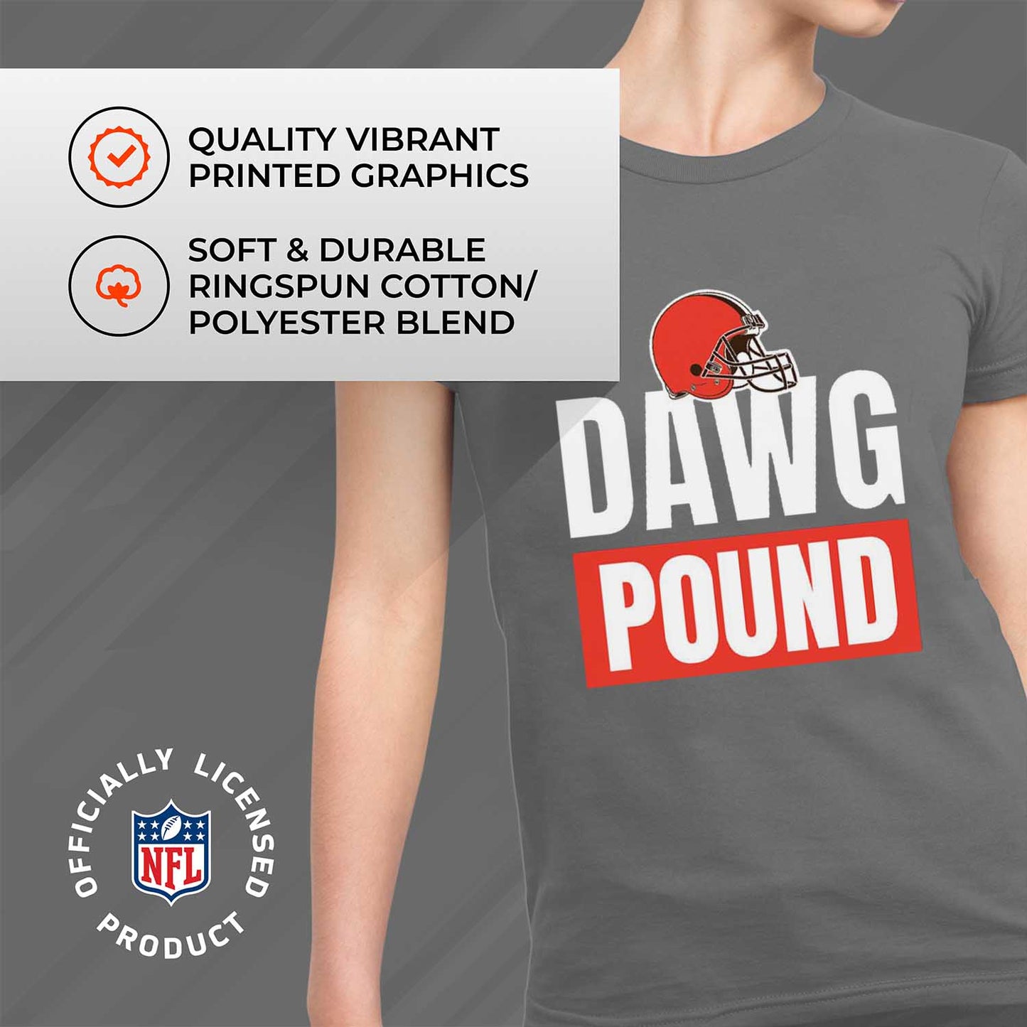 Cleveland Browns NFL Womens Team Slogan Short Sleeve Tshirt - Sport Gray