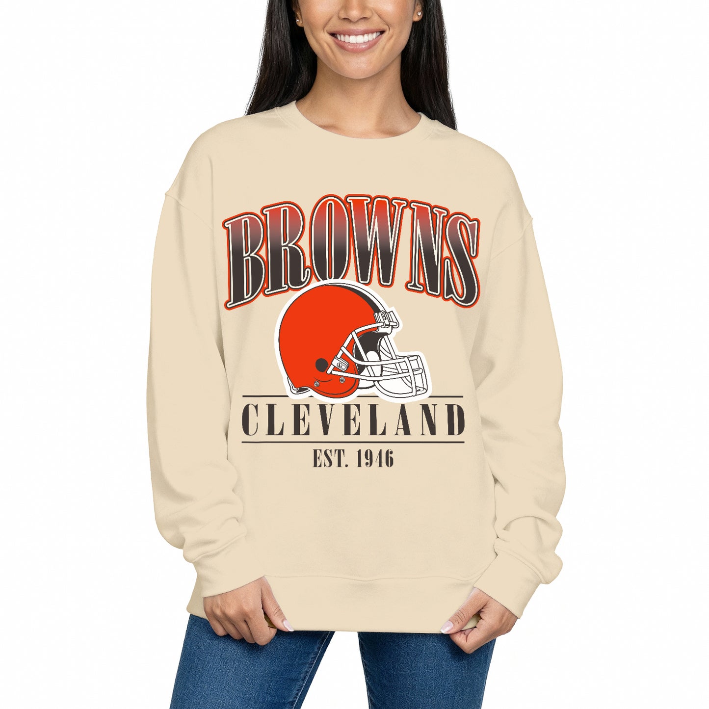 Cleveland Browns Womens NFL Starstruck Crewneck Pullover - Cream