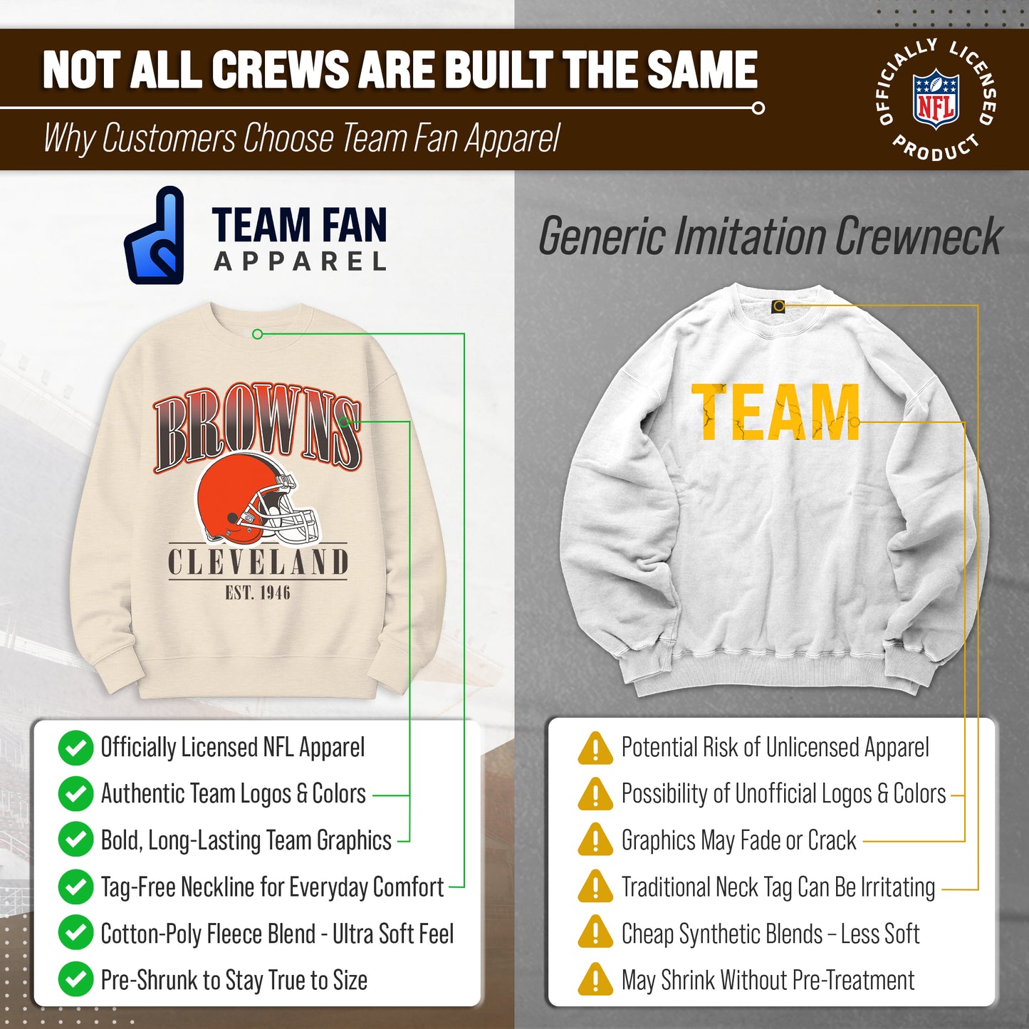 Cleveland Browns Womens NFL Starstruck Crewneck Pullover - Cream