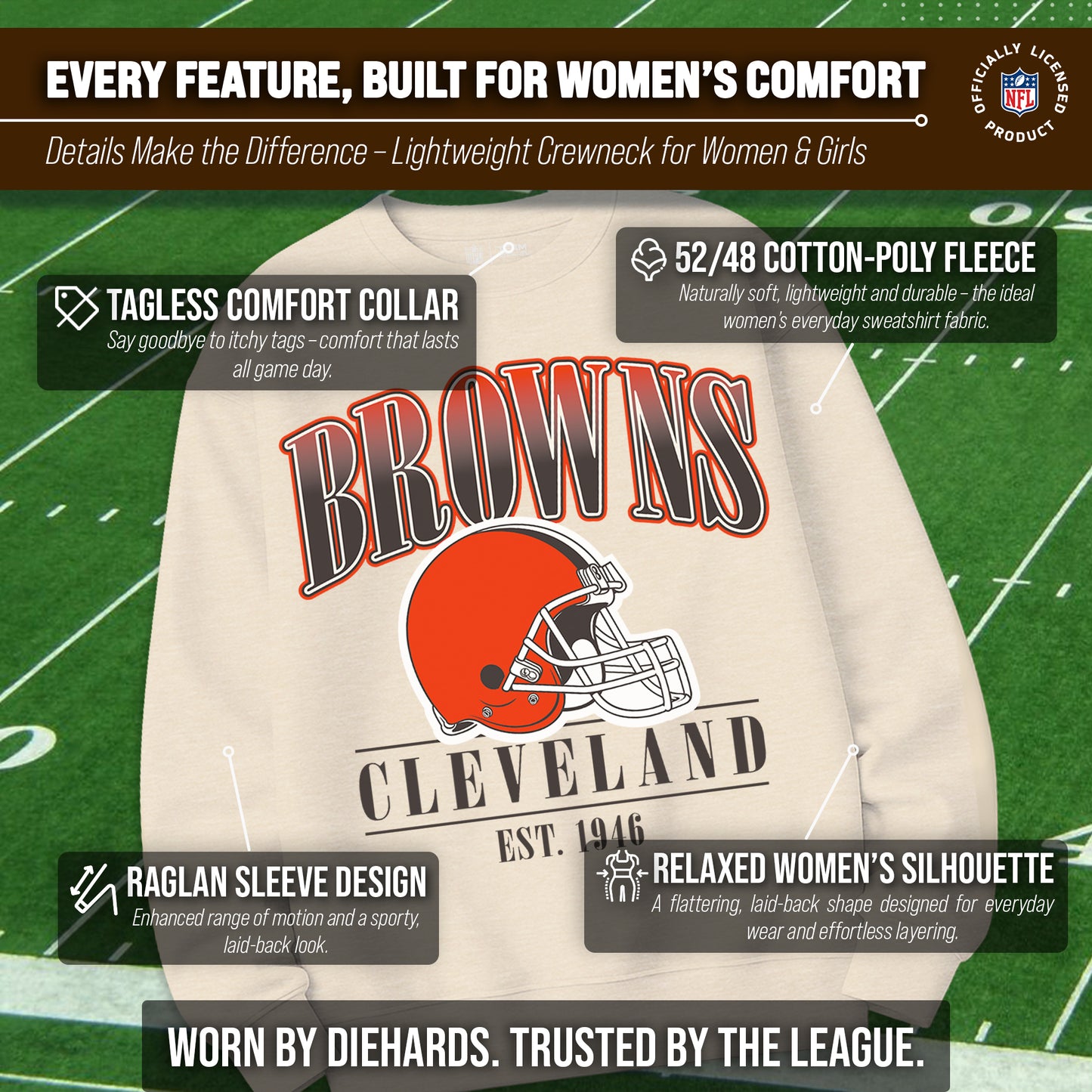 Cleveland Browns Womens NFL Starstruck Crewneck Pullover - Cream