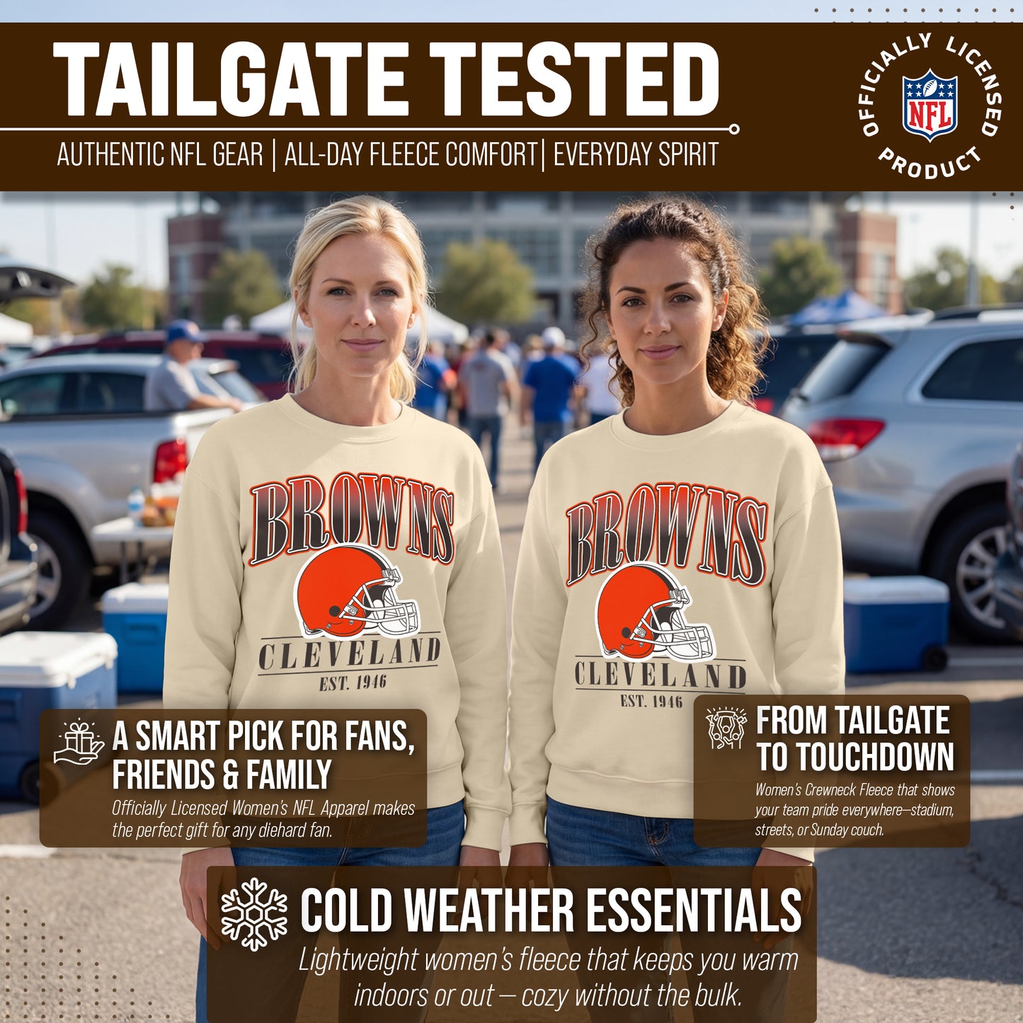 Cleveland Browns Womens NFL Starstruck Crewneck Pullover - Cream