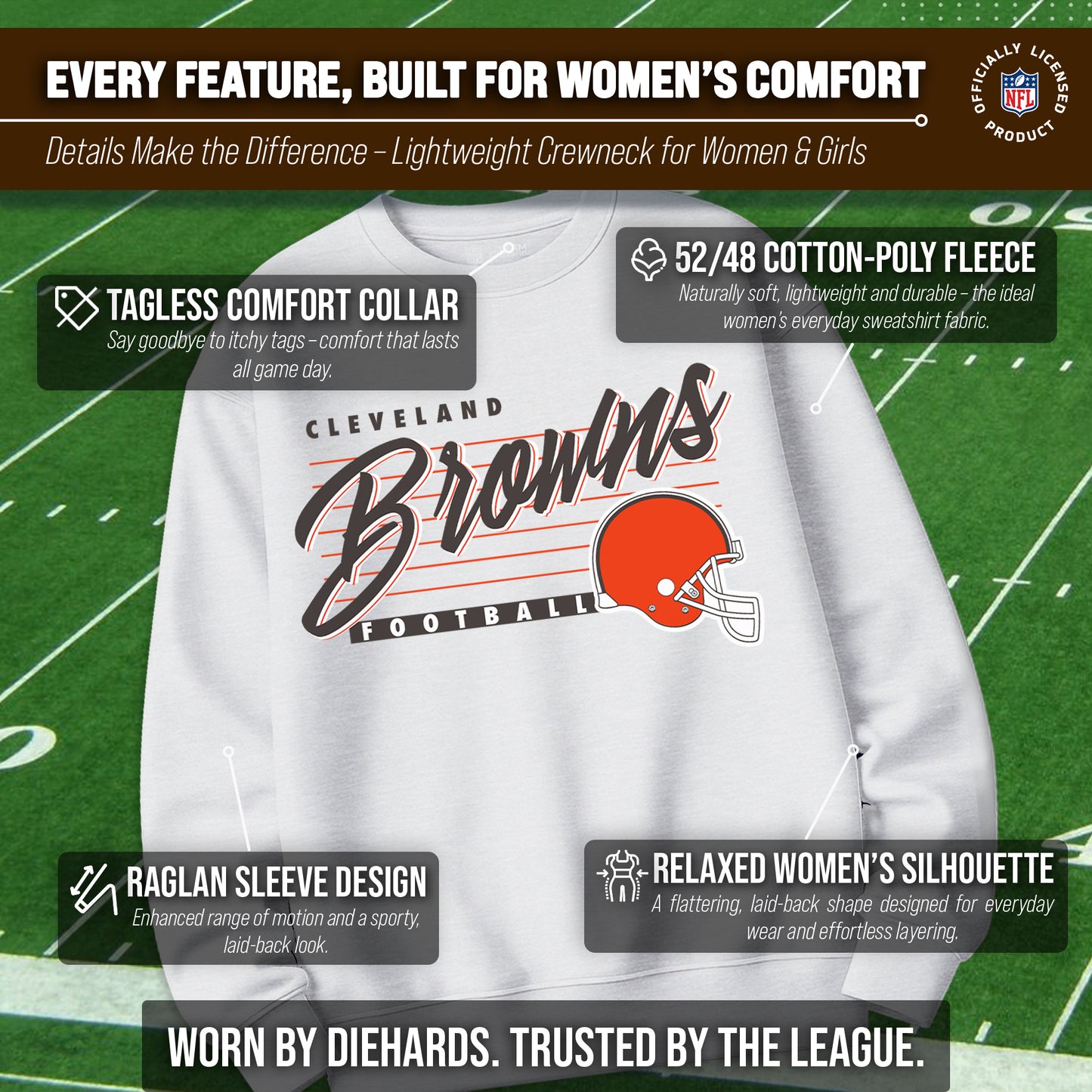 Cleveland Browns Womens NFL Scrimmage Line Crewneck Pullover - Gray Heather