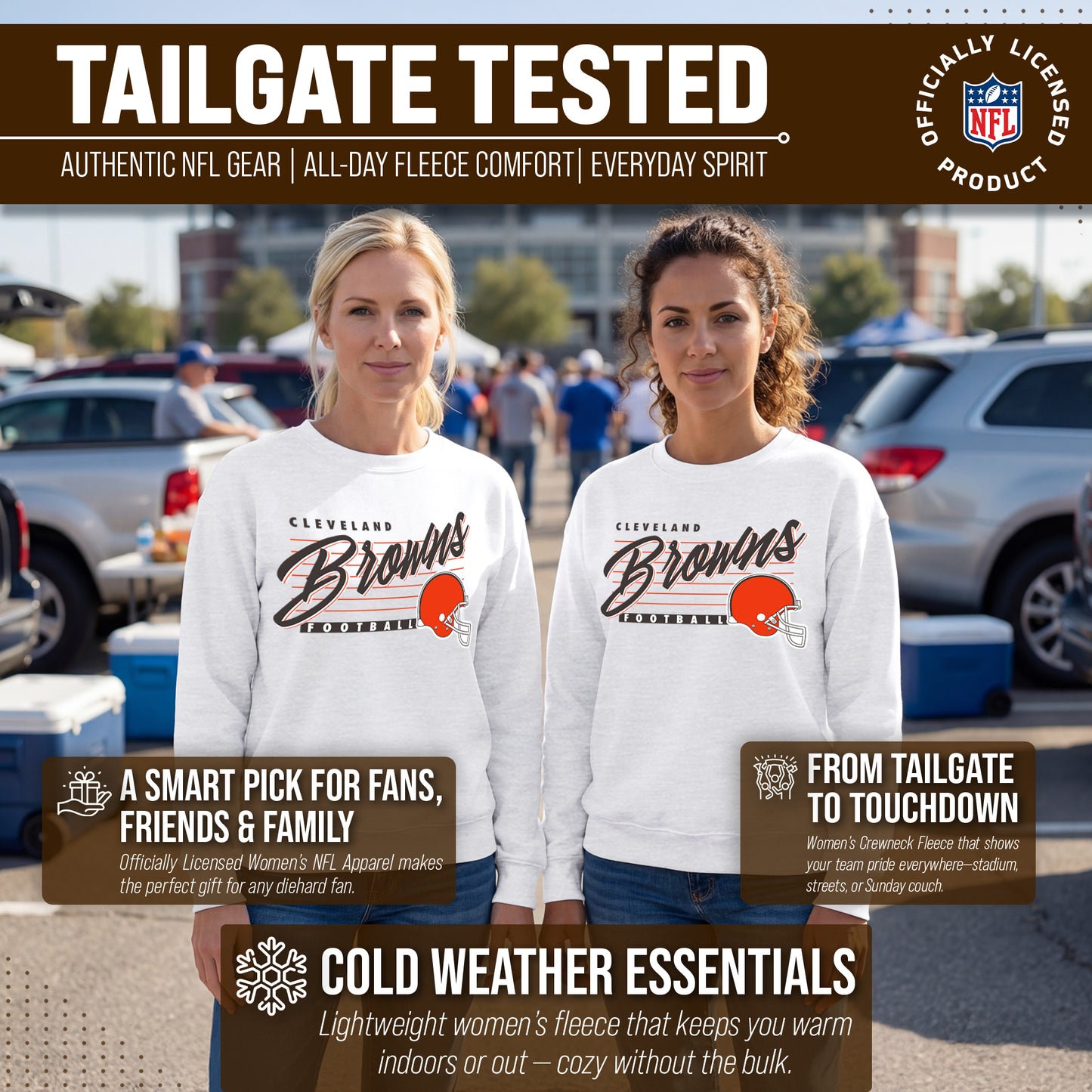 Cleveland Browns Womens NFL Scrimmage Line Crewneck Pullover - Gray Heather