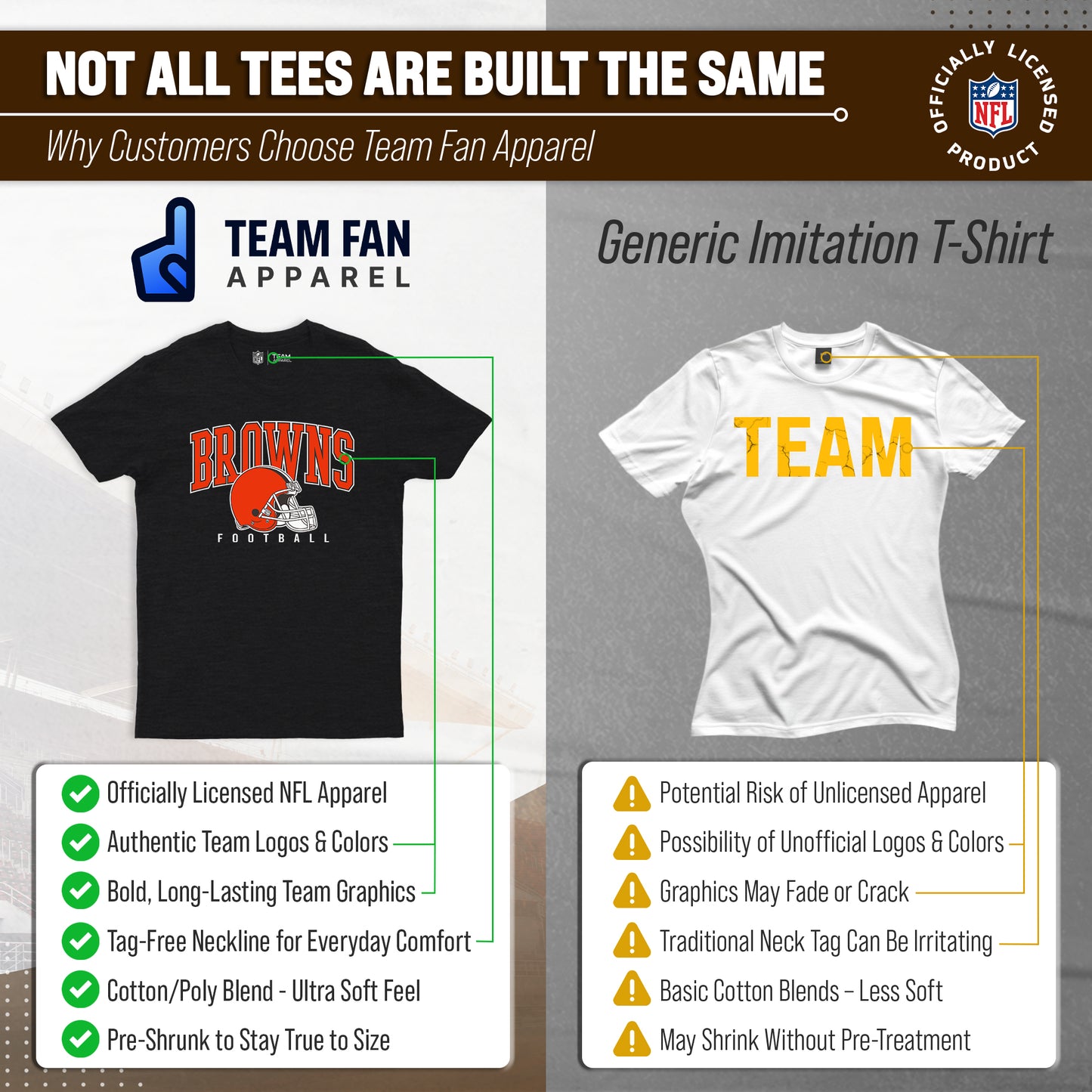 Cleveland Browns NFL Adult All Star Heather Tag-Less T-Shirt - Black Heather