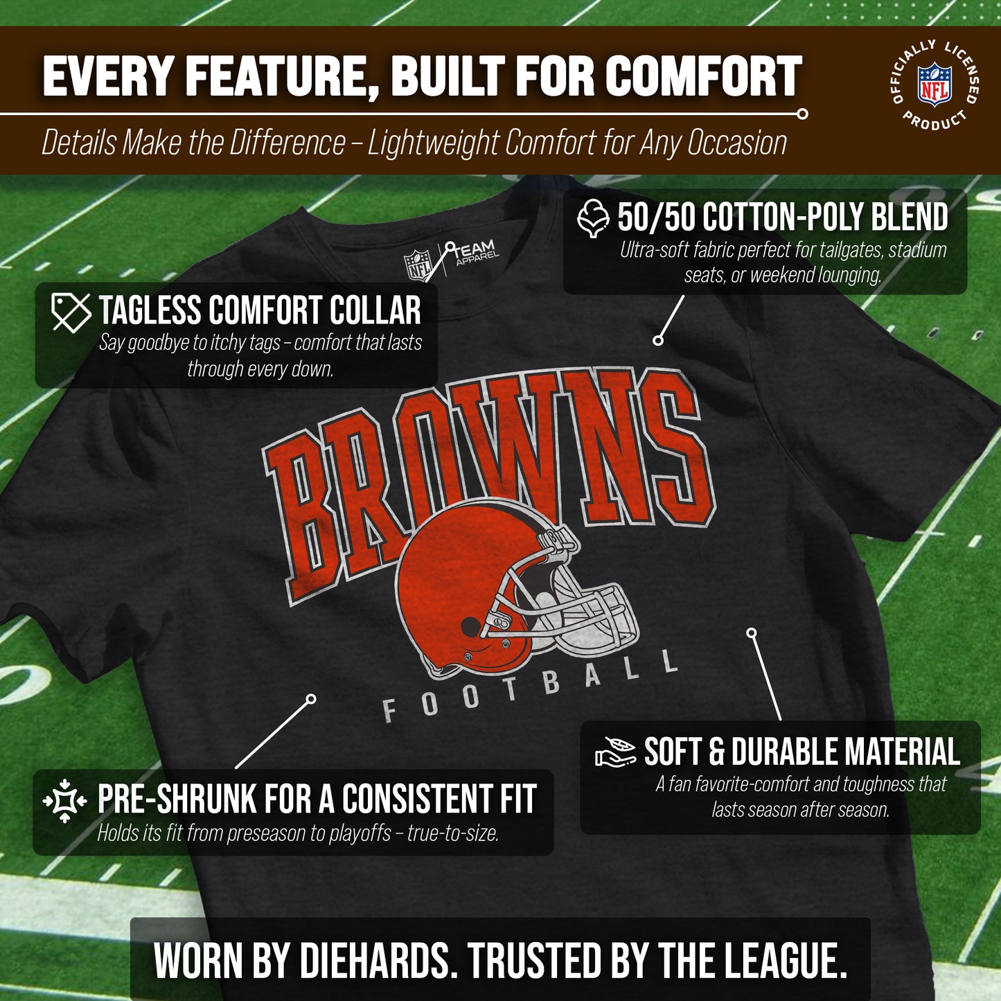Cleveland Browns NFL Adult All Star Heather Tag-Less T-Shirt - Black Heather
