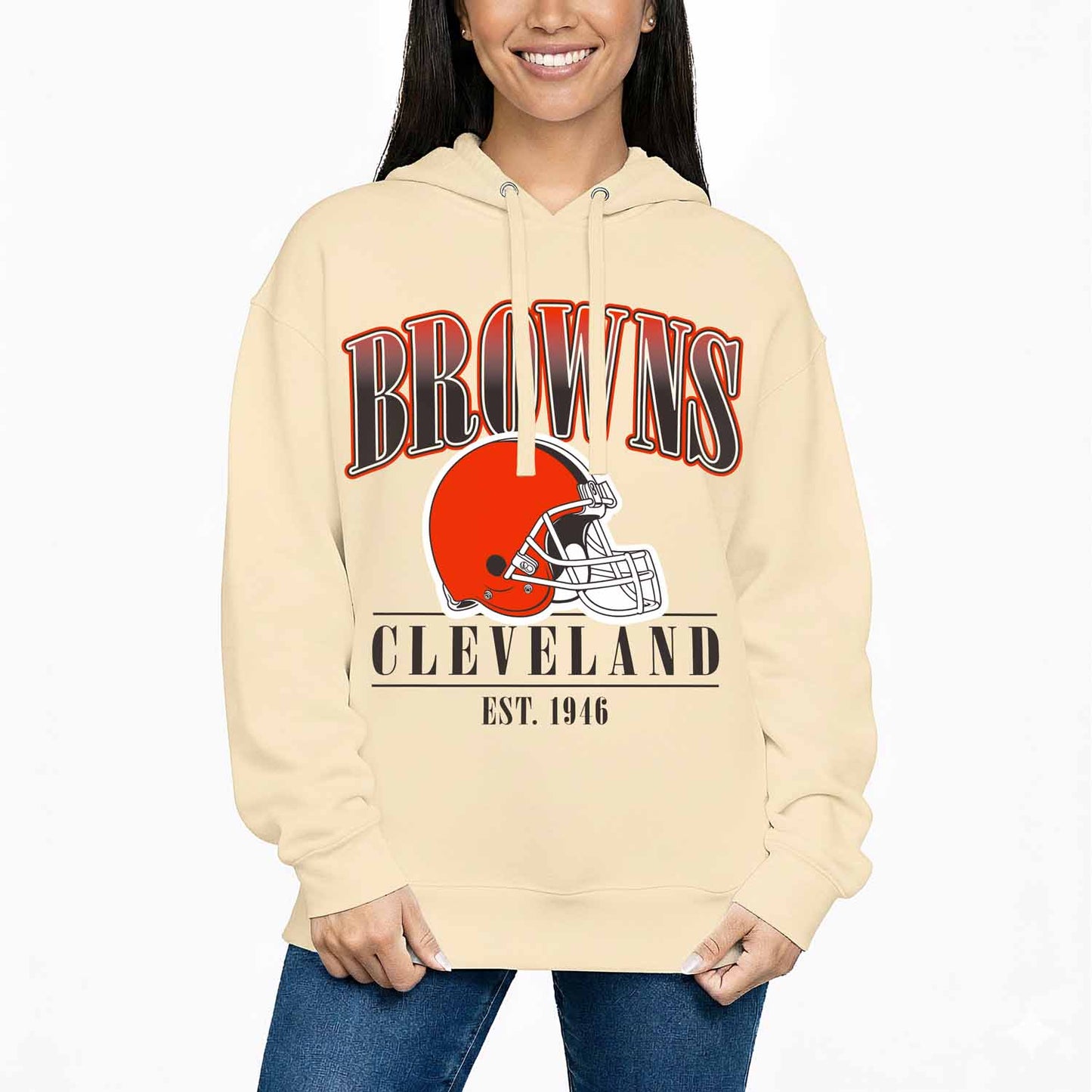 Cleveland Browns Team Fan Apparel NFL Women's  Starstruck Fleece Pullover Hoodie - Cream