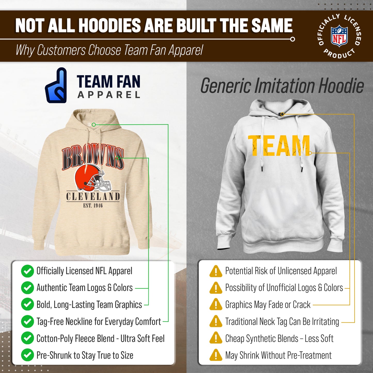 Cleveland Browns Team Fan Apparel NFL Women's  Starstruck Fleece Pullover Hoodie - Cream