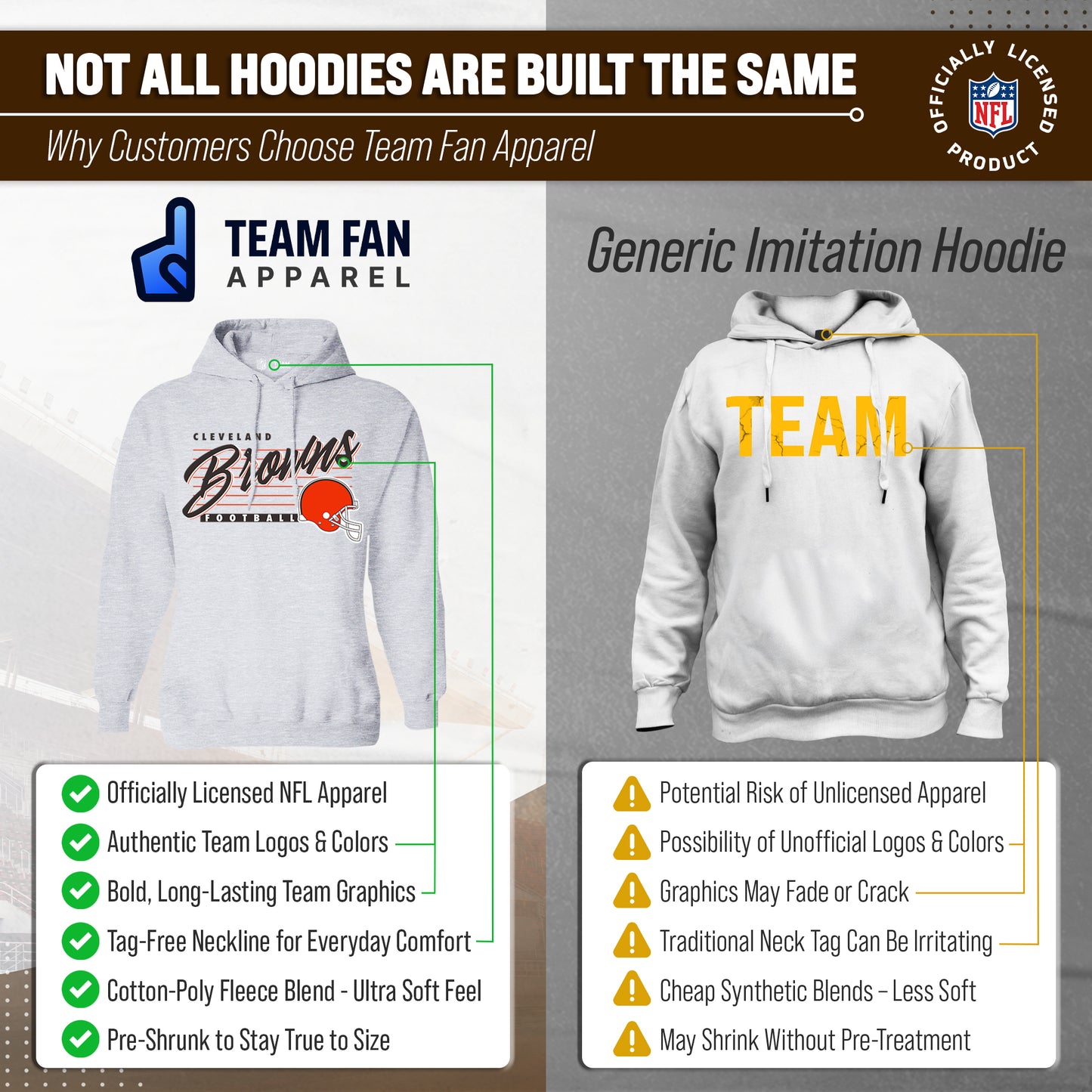 Cleveland Browns Ladies NFL Scrimmage Line Fleece Pullover Hooded Sweatshirt - Gray Heather
